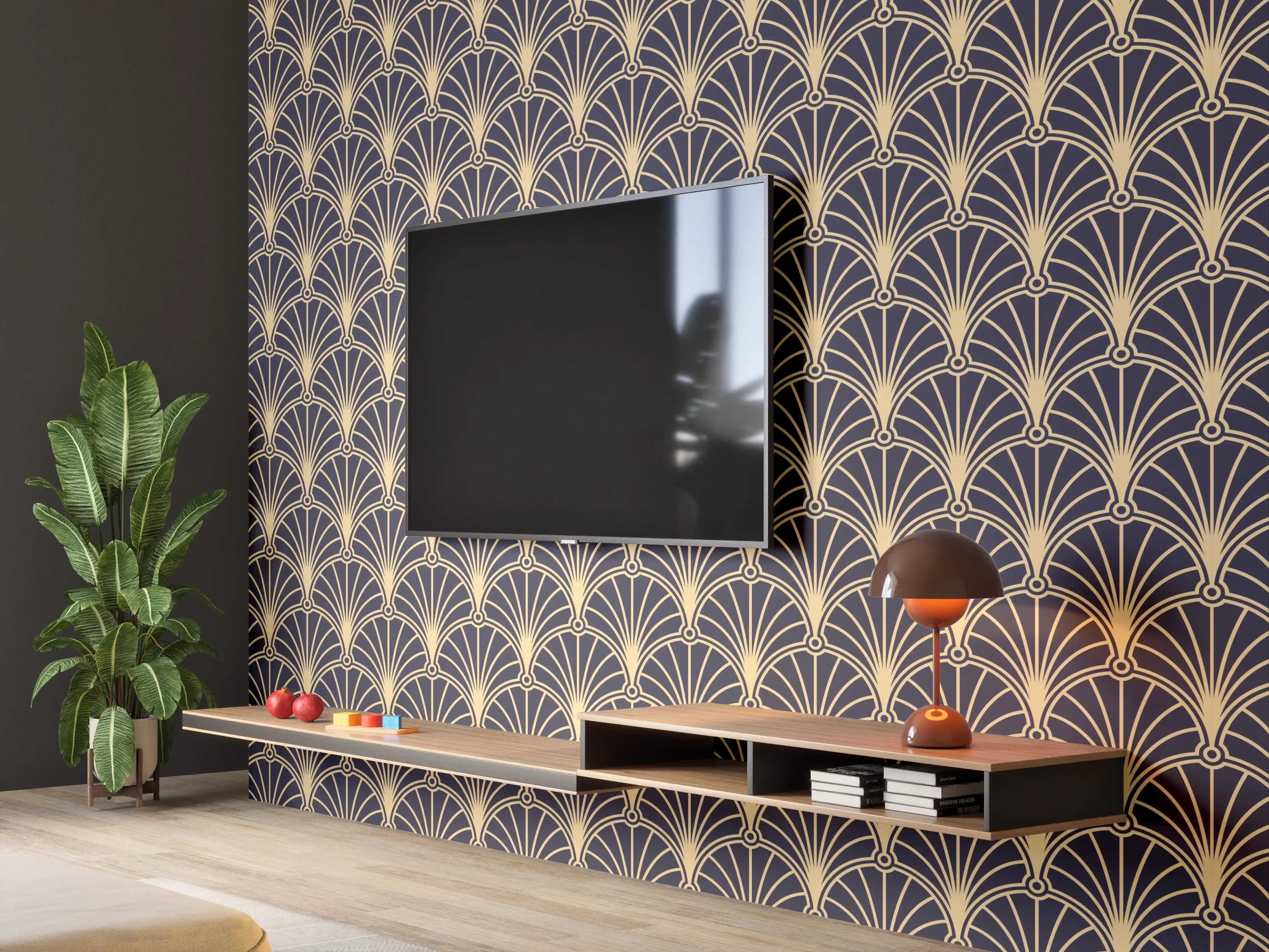 Wandverkleidung Wohnzimmer - Elegantes anthrazitfarbenes Designer-Muster