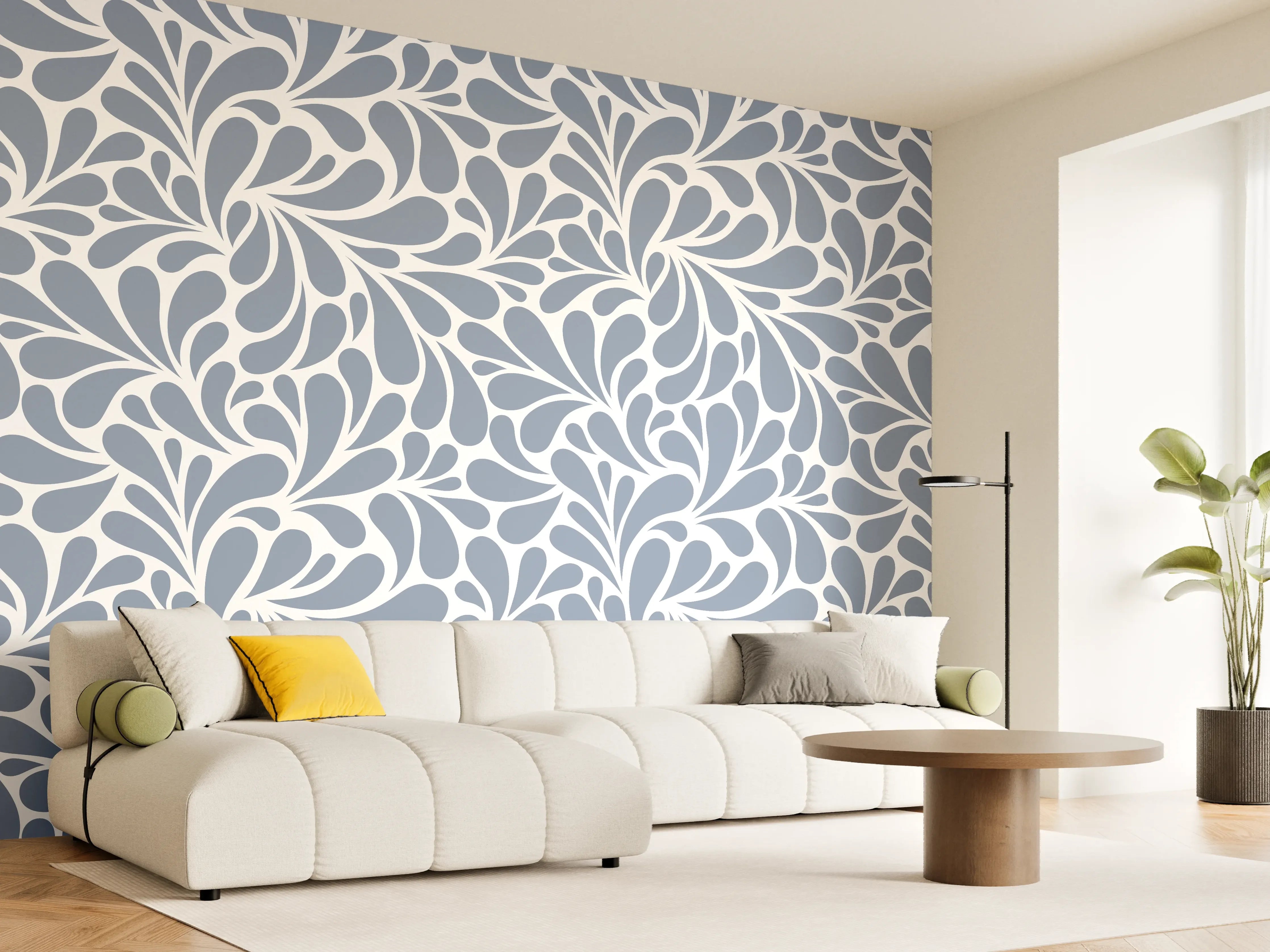 Wandverkleidung Wohnzimmer - Elegantes blaugraues Ornamentmuster