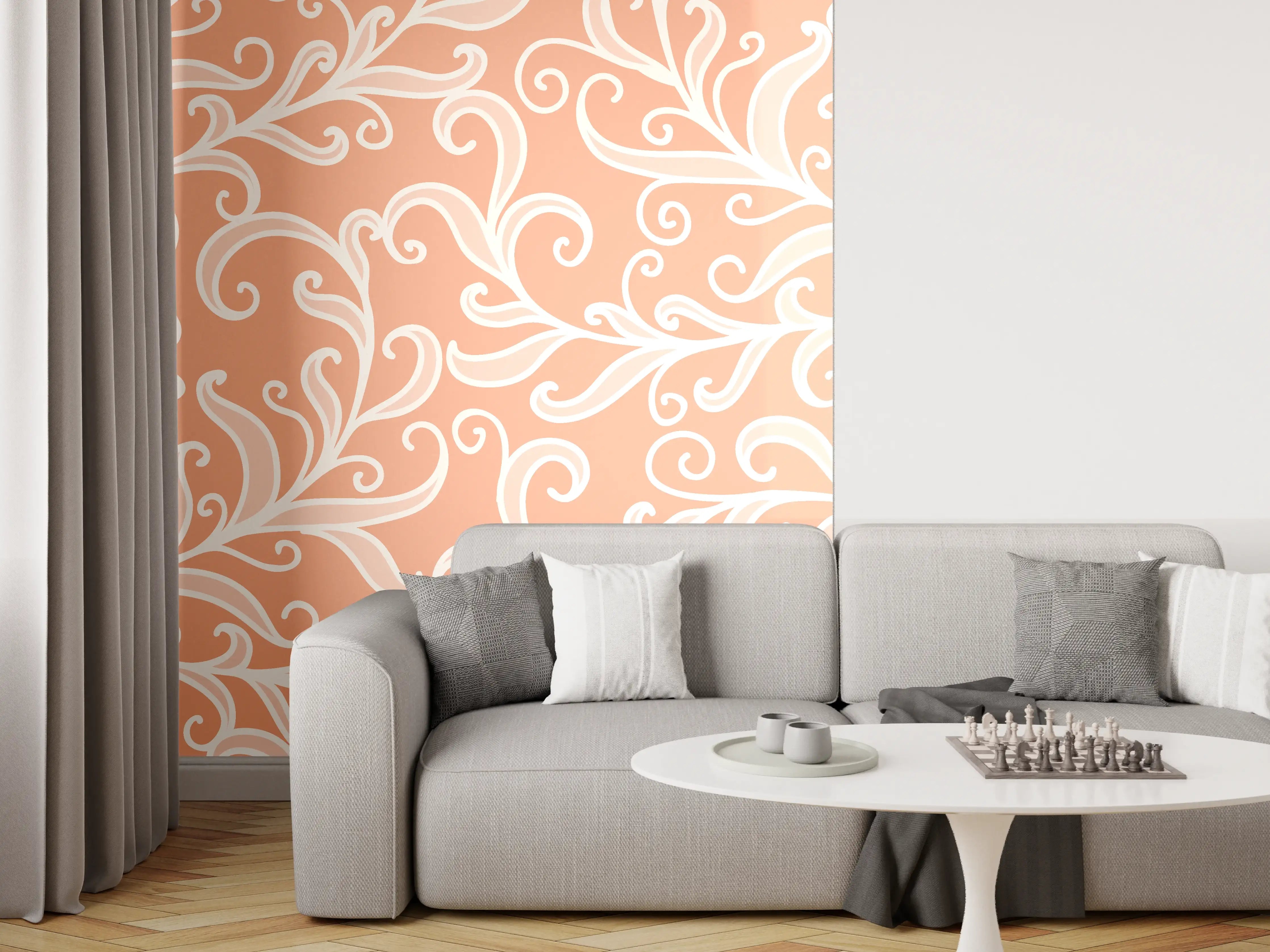 Wandverkleidung Wohnzimmer - Elegantes florales Design mit weißen Mustern