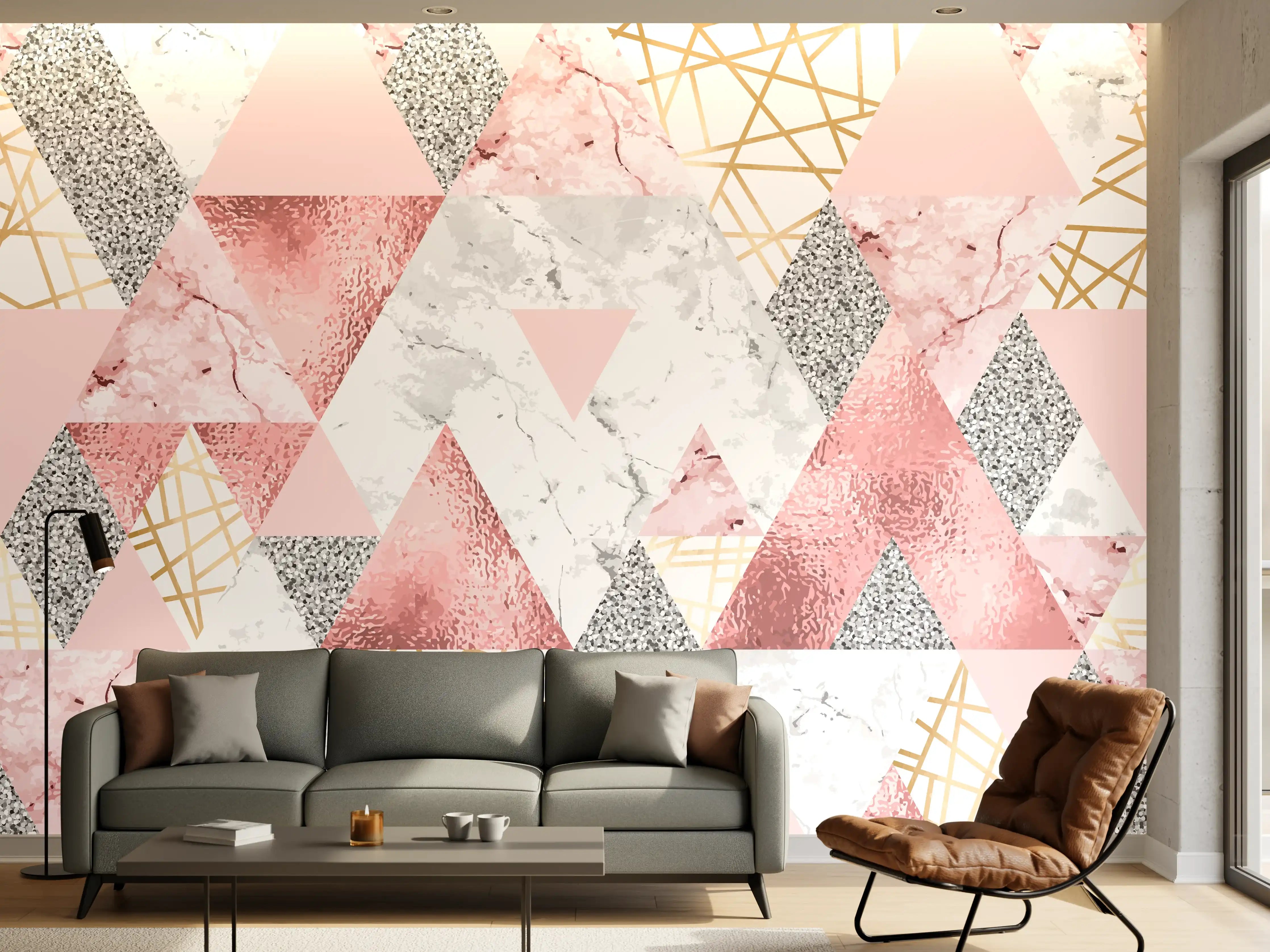 Wandverkleidung Wohnzimmer - Elegantes geometrisches Muster in Pastellfarben