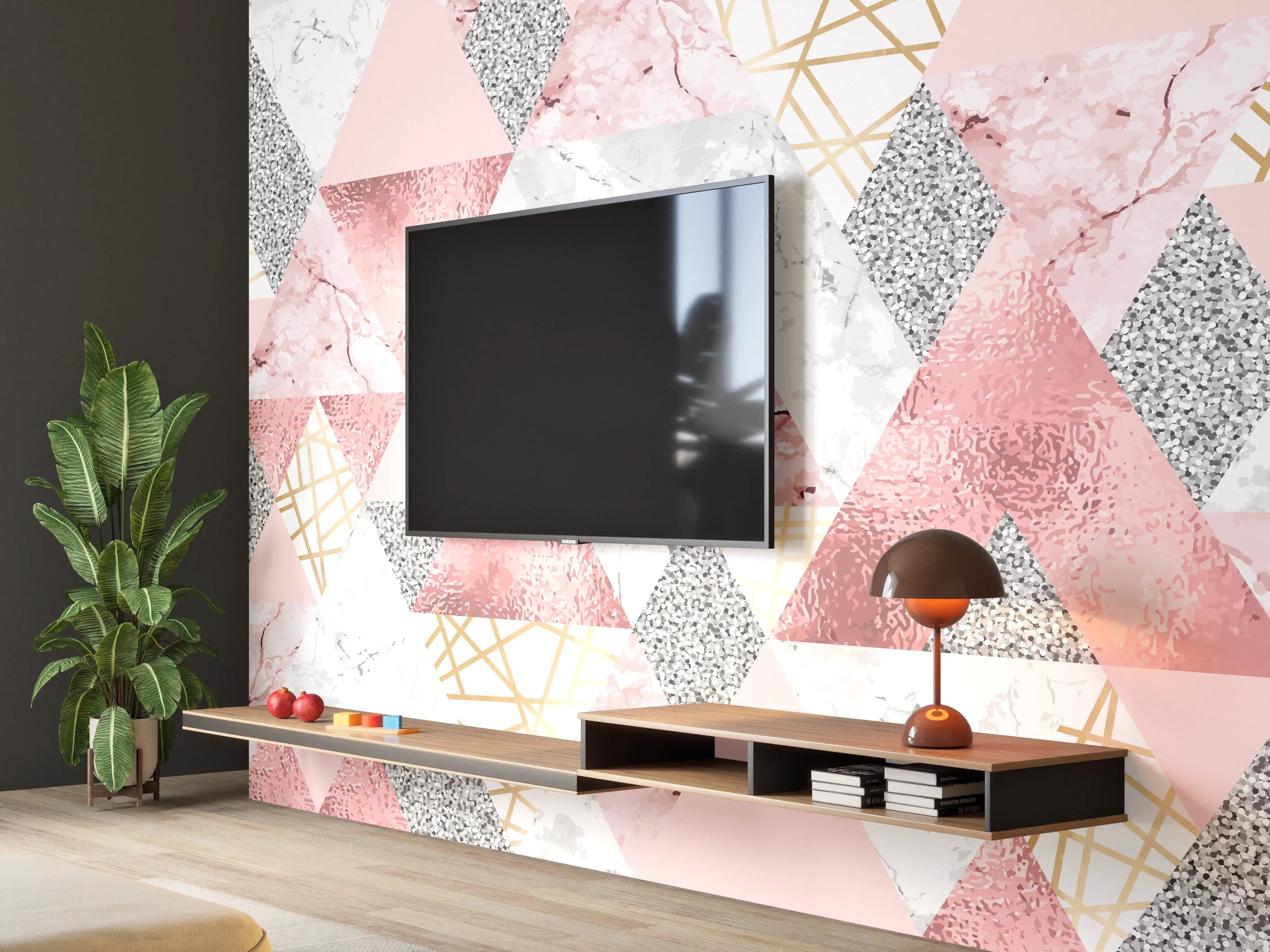 Wandverkleidung Wohnzimmer - Elegantes geometrisches Muster in Pastellfarben