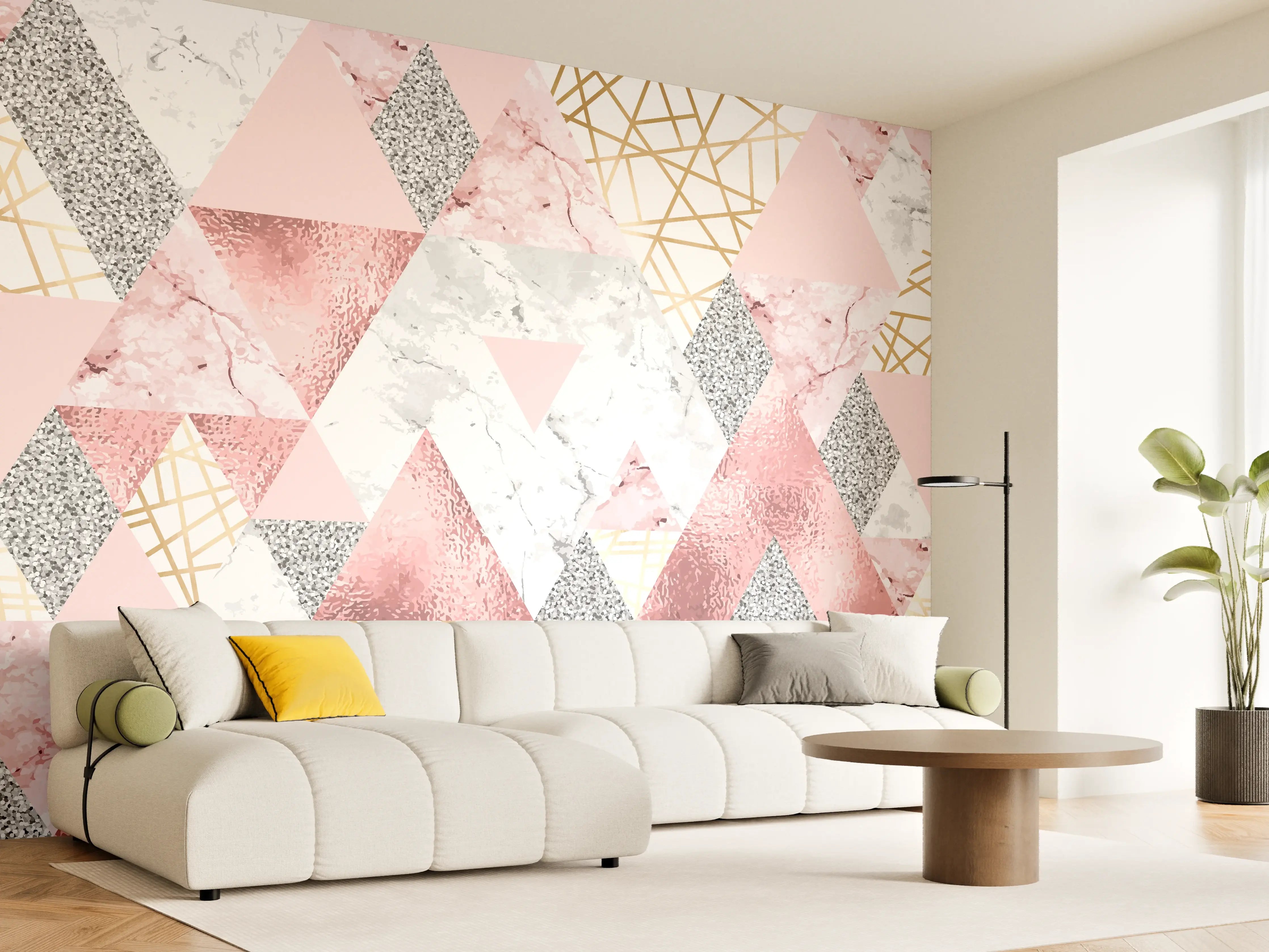 Wandverkleidung Wohnzimmer - Elegantes geometrisches Muster in Pastellfarben