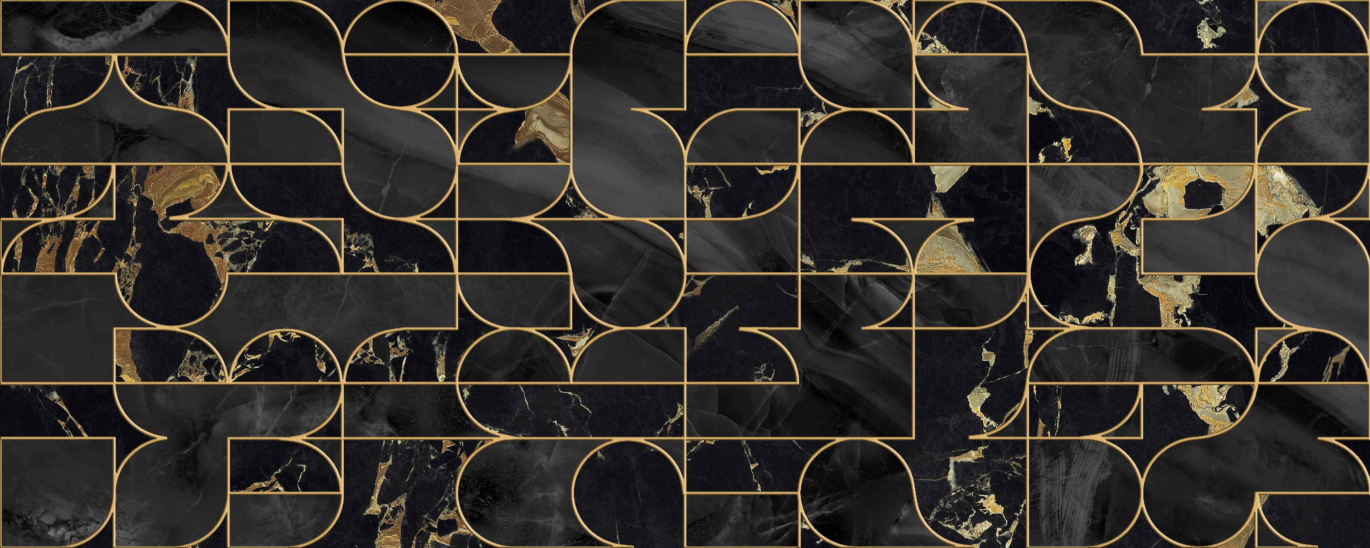 Wandverkleidung Wohnzimmer-Elegantes schwarzes Marmor-Design mit Goldakzenten