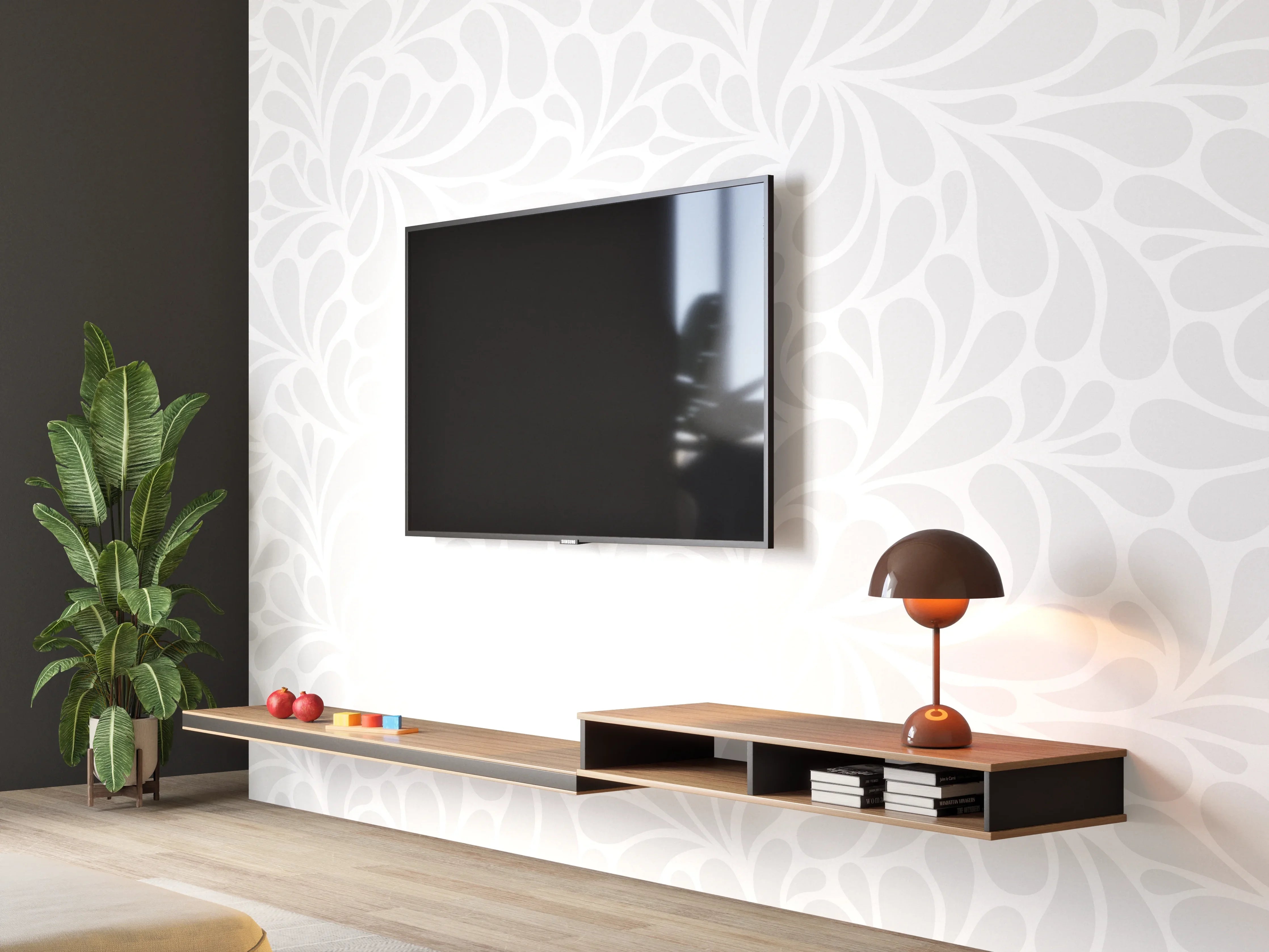 Wandverkleidung Wohnzimmer - Elegantes weißes Mustermotiv mit Grautönen