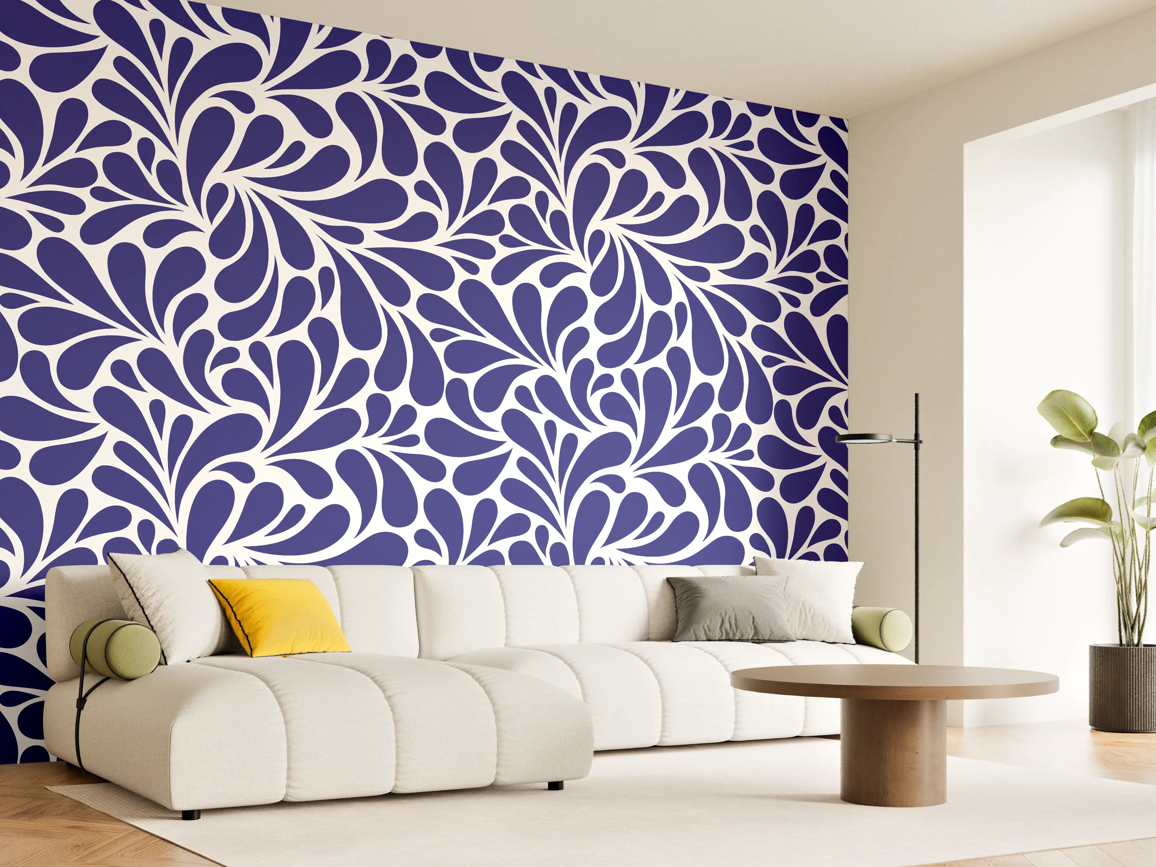 Wandverkleidung Wohnzimmer - Elegantes, blauschwarzes Ornamentmuster