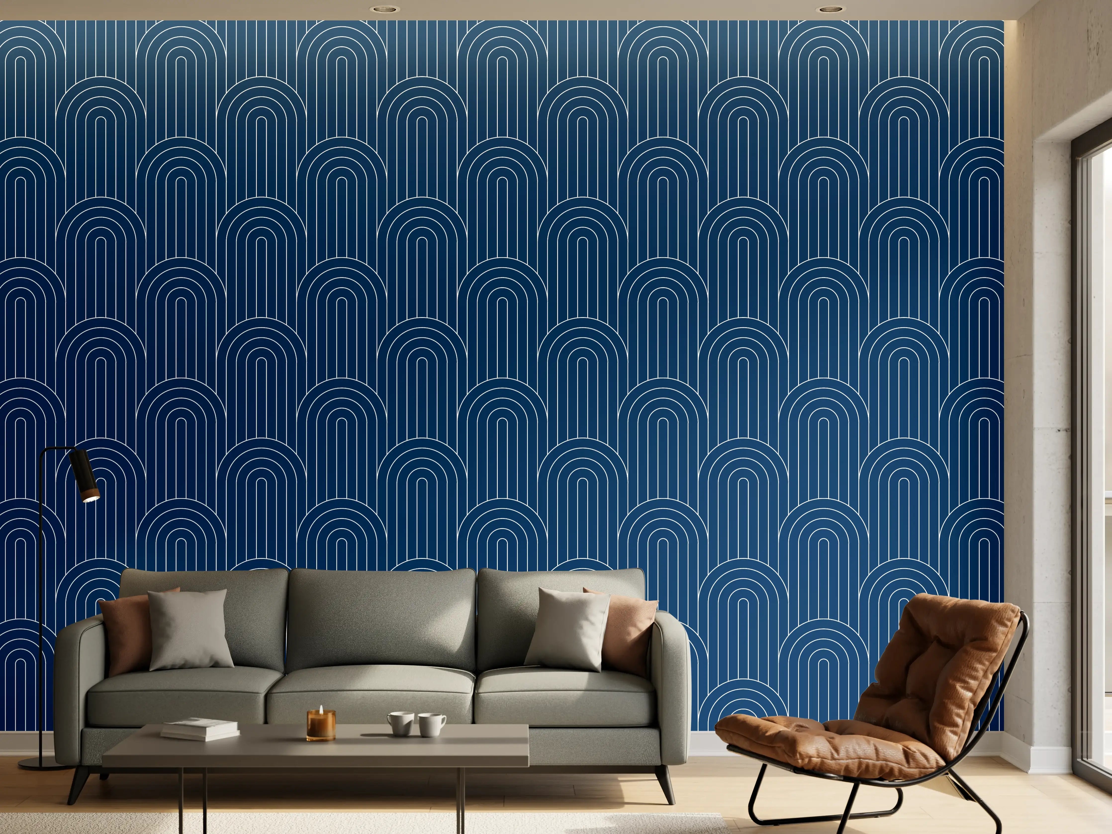 Wandverkleidung Wohnzimmer - Elegantes, dunkles Wellenmuster