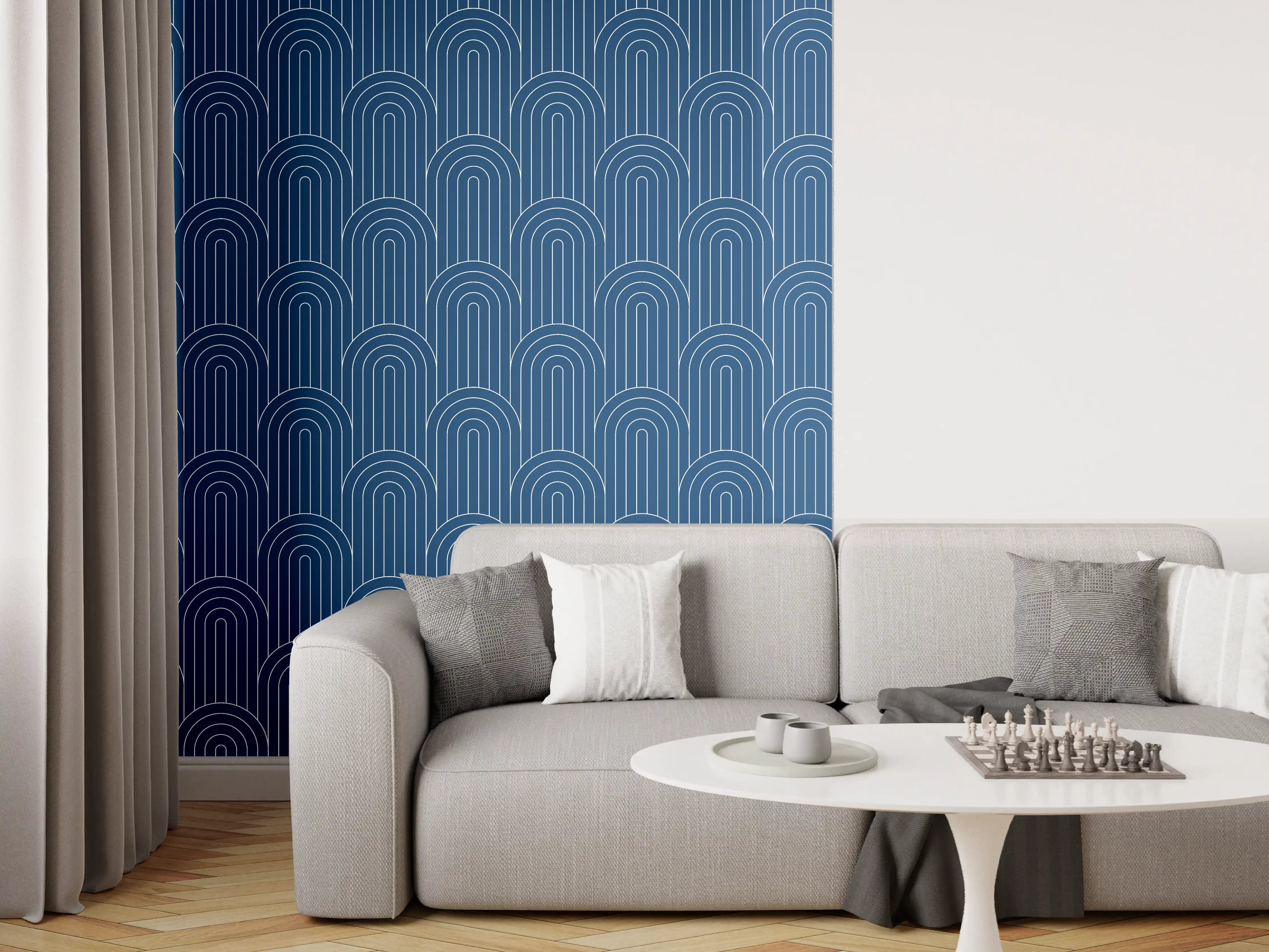 Wandverkleidung Wohnzimmer - Elegantes, dunkles Wellenmuster