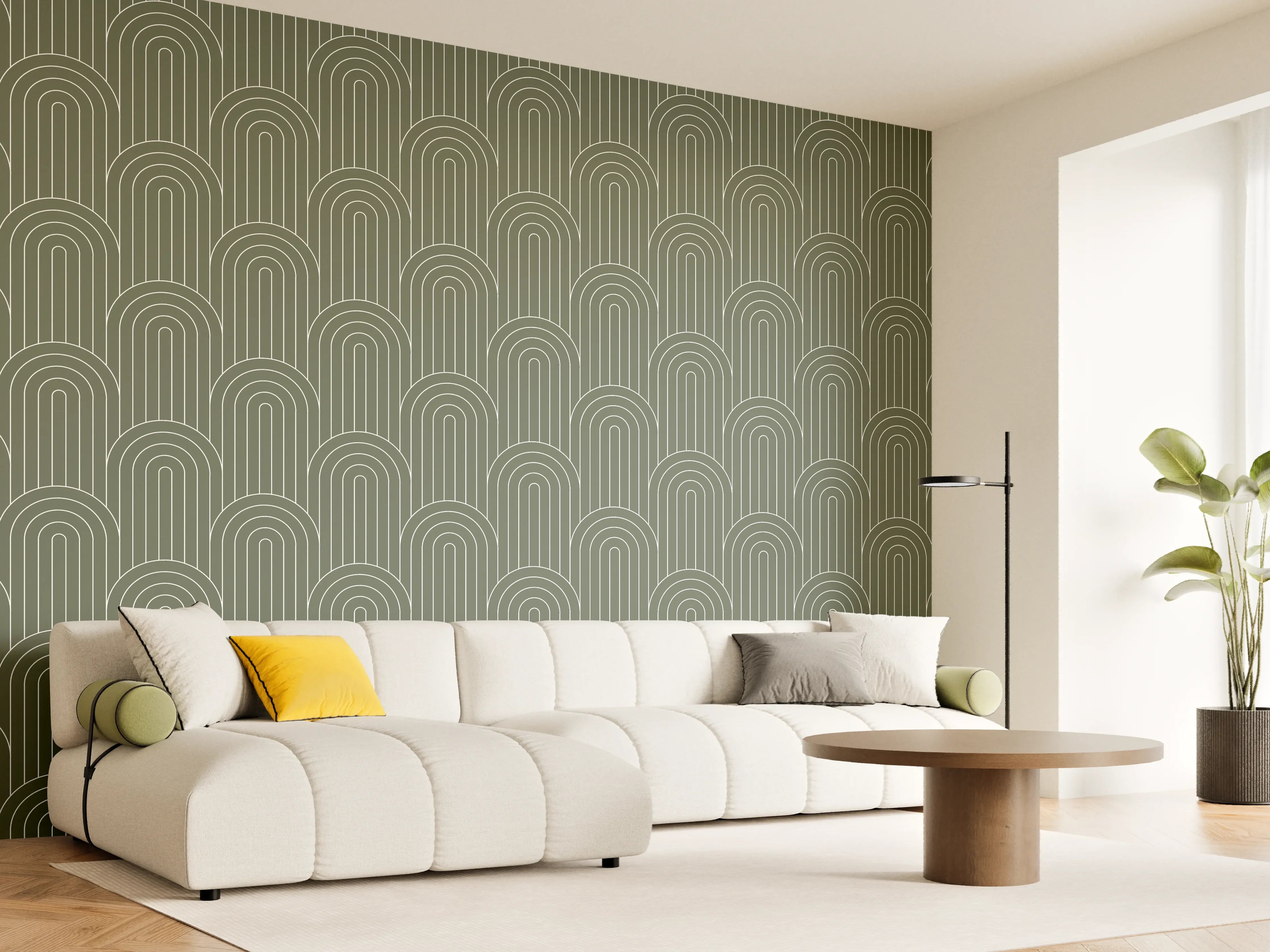 Wandverkleidung Wohnzimmer - Elegantes, geometrisches Muster in Grün