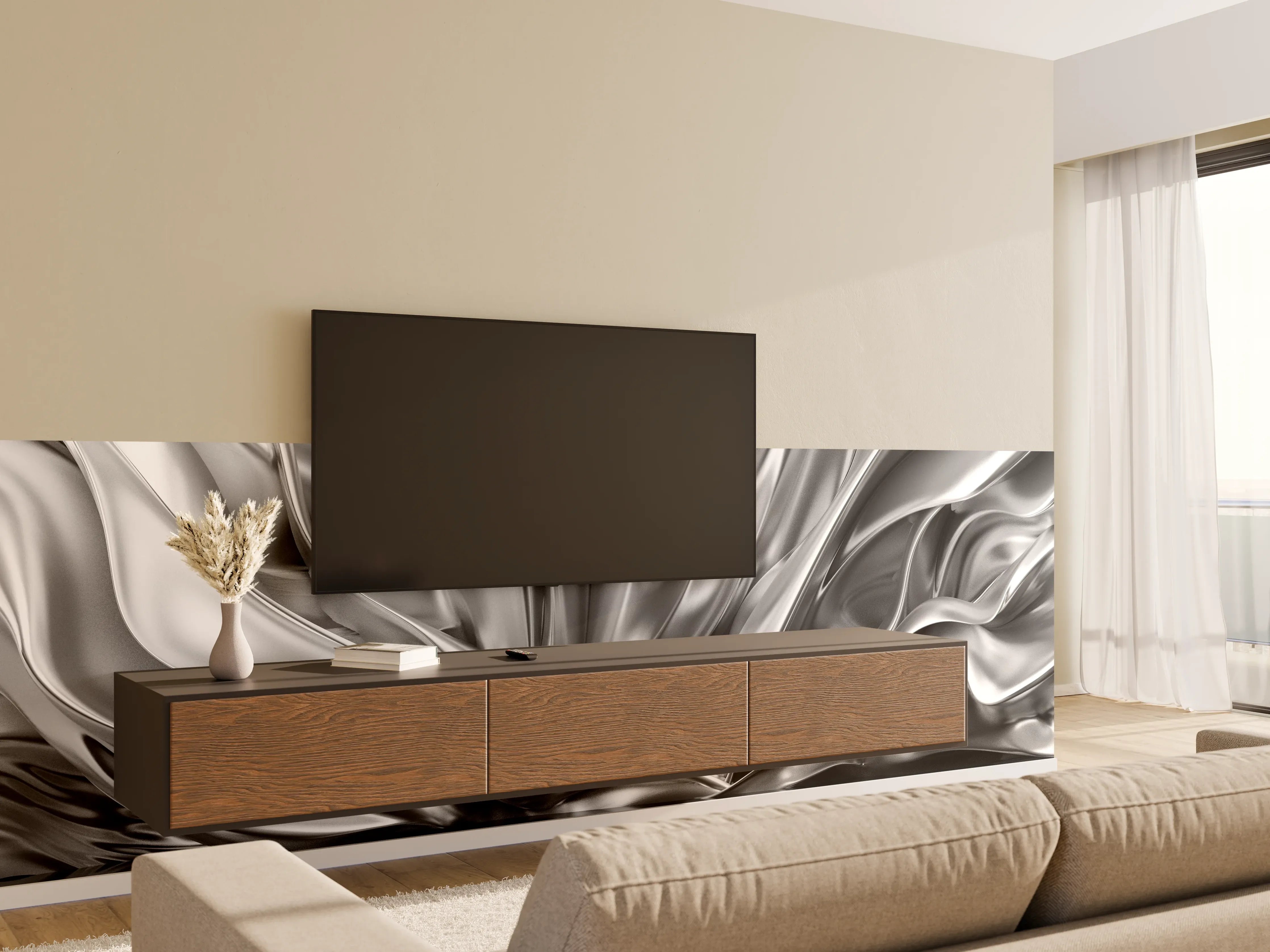 Wandverkleidung Wohnzimmer - Elegantes, modernes Metallic-Design