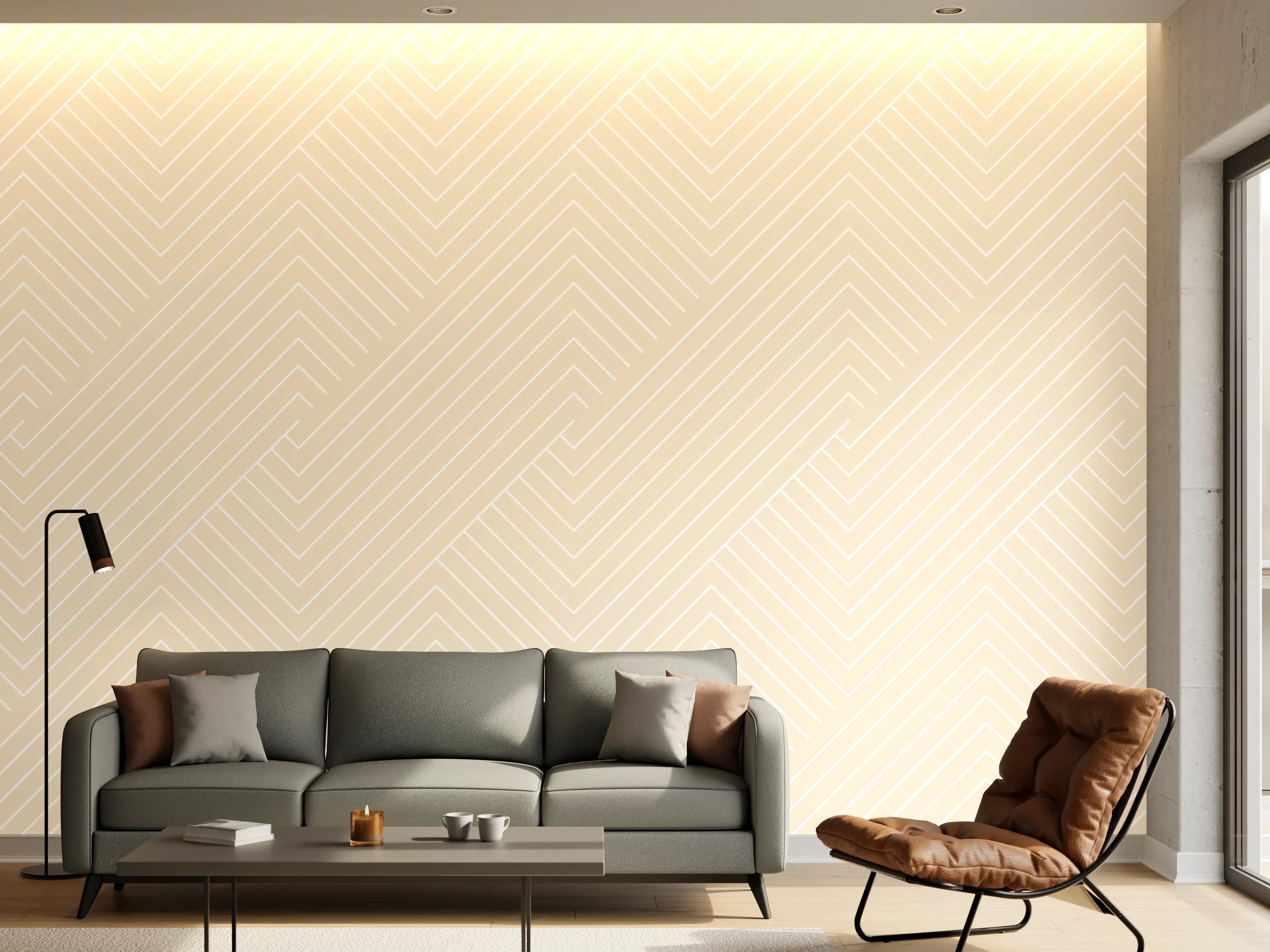 Wandverkleidung Wohnzimmer - Elegantes, modernes Muster in Beige mit subtilen Linien