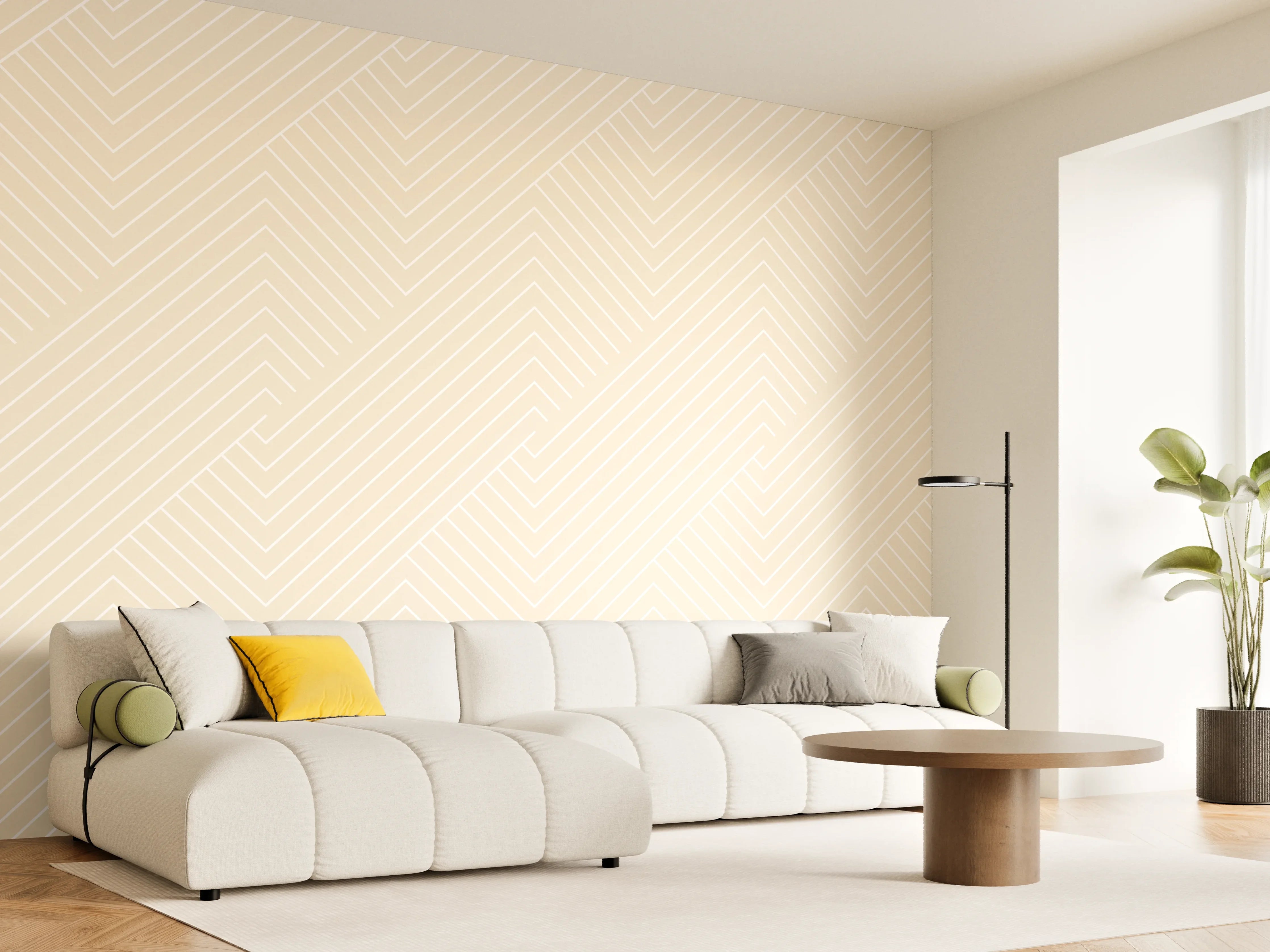Wandverkleidung Wohnzimmer - Elegantes, modernes Muster in Beige mit subtilen Linien