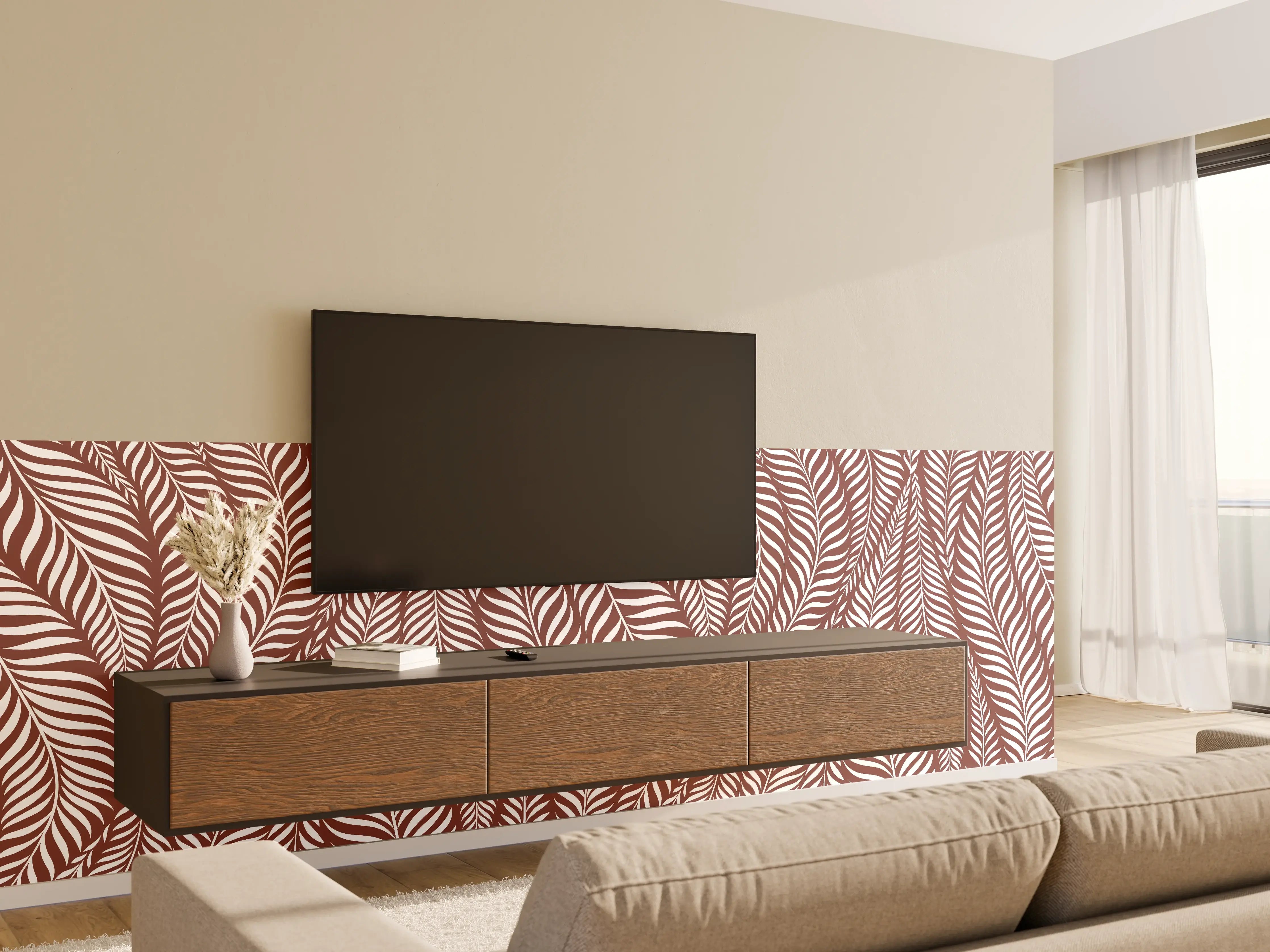 Wandverkleidung Wohnzimmer - Elegantes, natürliches Muster mit Blättern