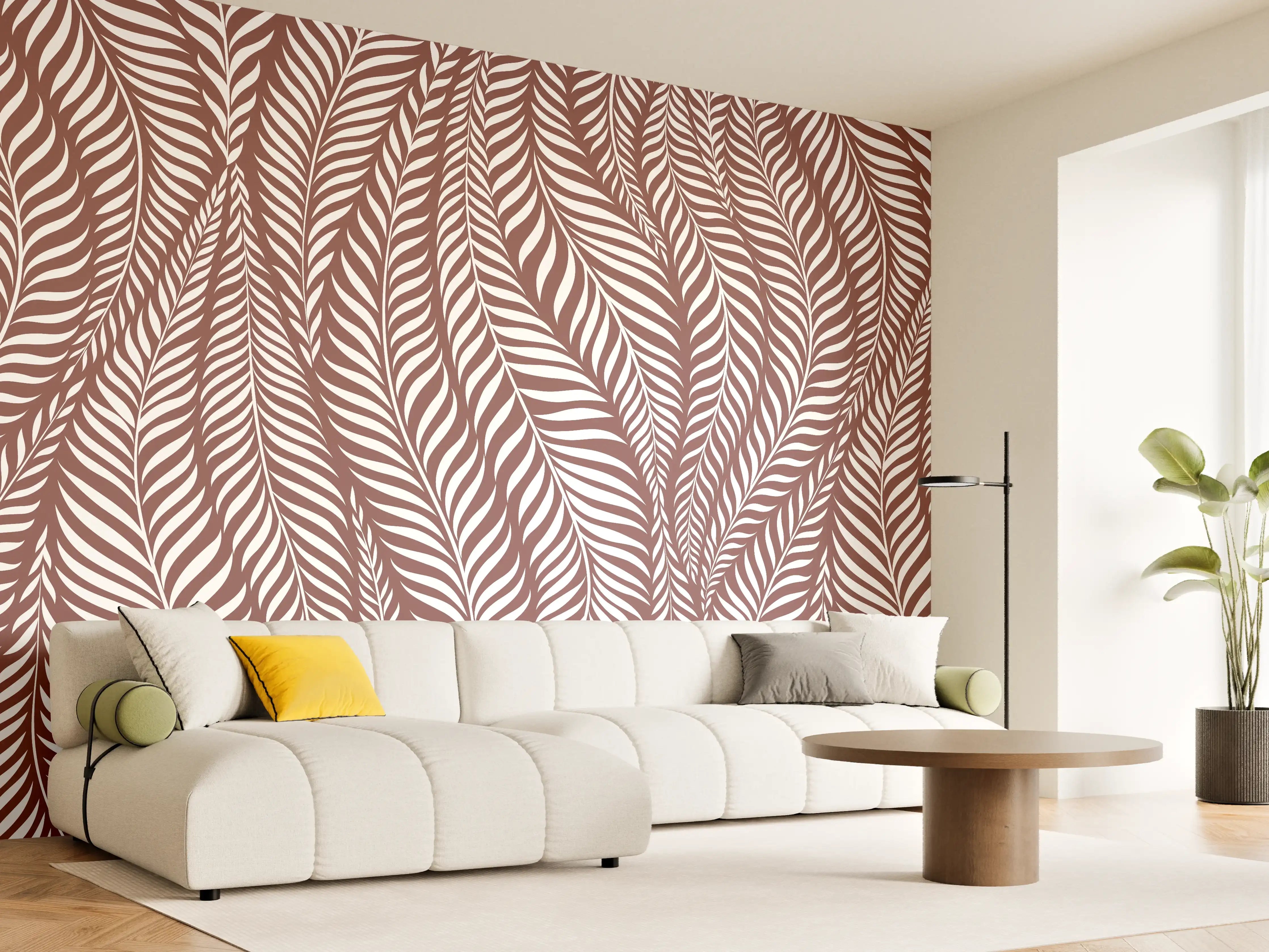 Wandverkleidung Wohnzimmer - Elegantes, natürliches Muster mit Blättern
