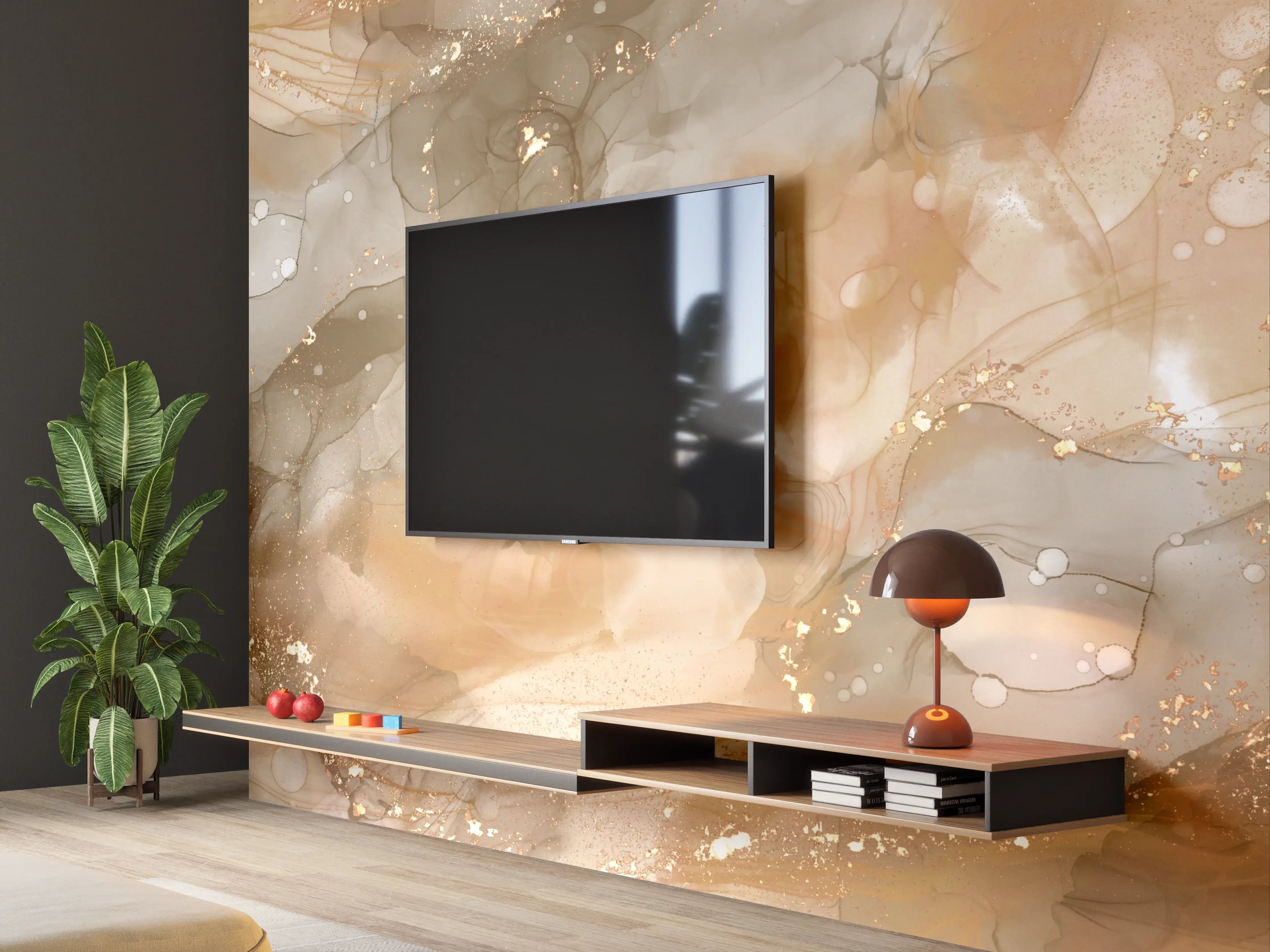 Wandverkleidung Wohnzimmer - Elegantes, warmes abstraktes Kunstwerk