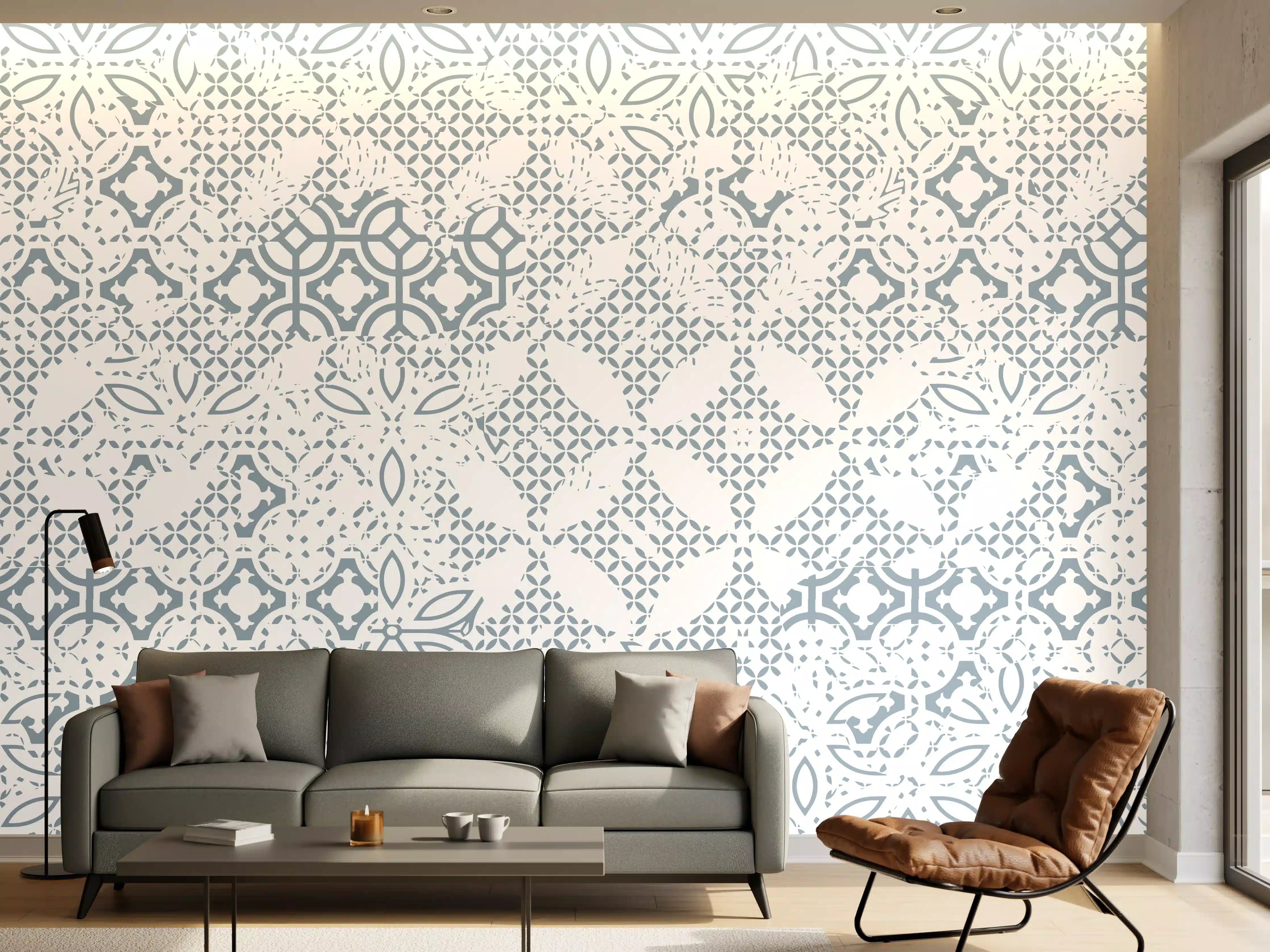 Wandverkleidung Wohnzimmer - Elegantes, weißes Ornamentmuster