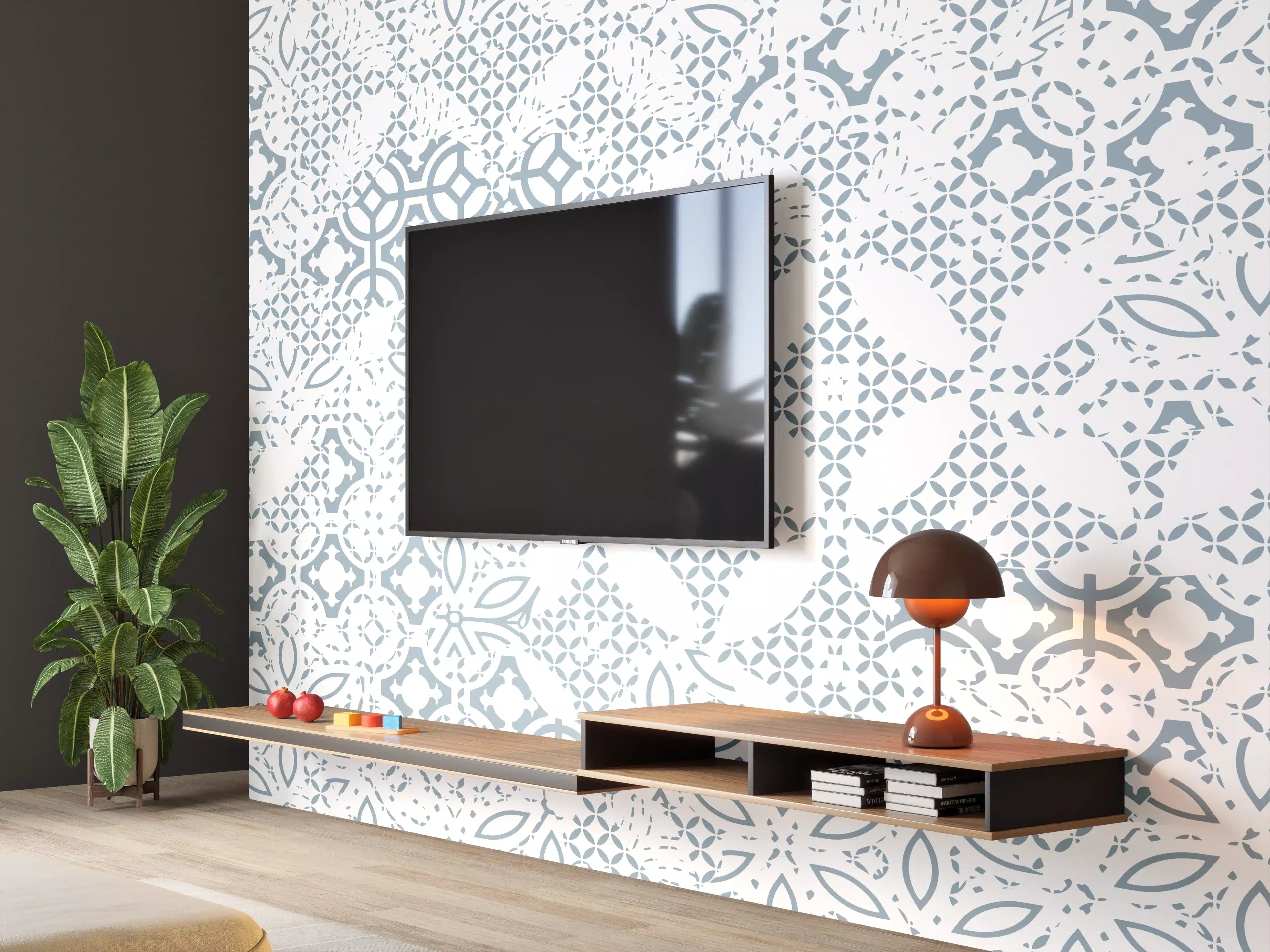 Wandverkleidung Wohnzimmer - Elegantes, weißes Ornamentmuster