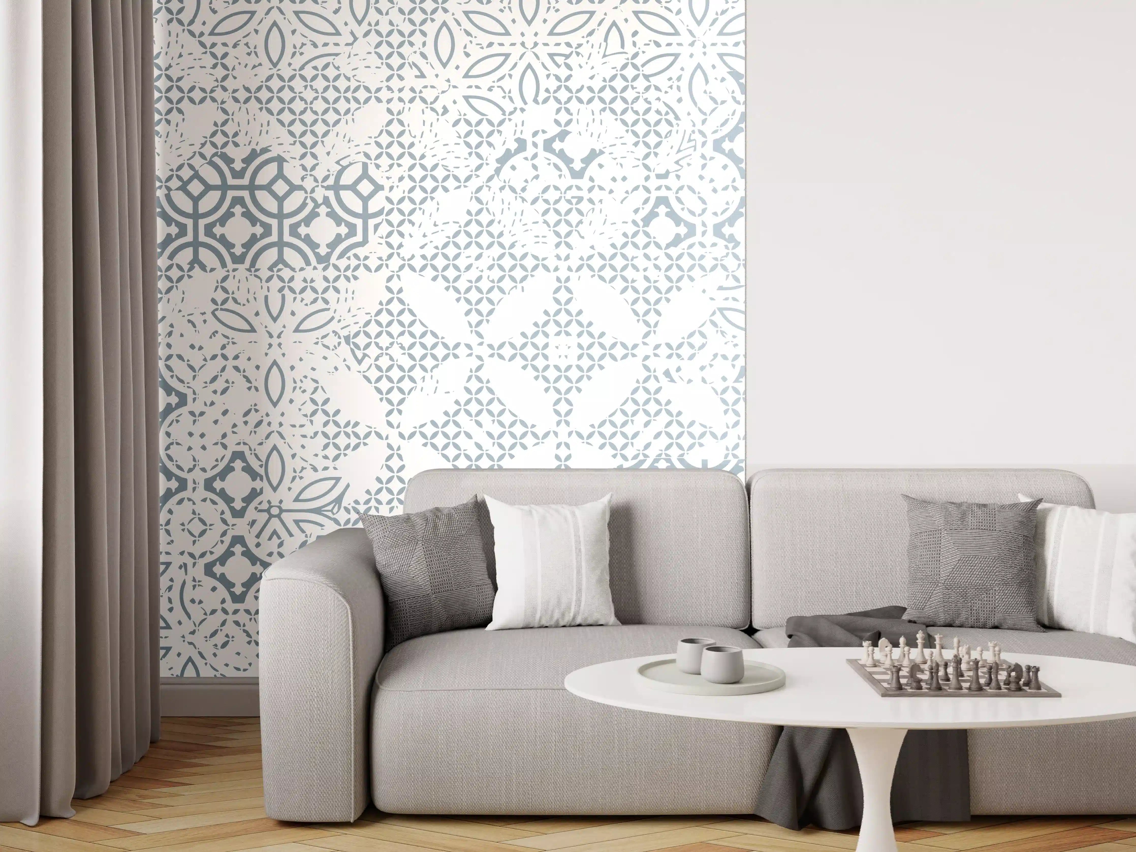 Wandverkleidung Wohnzimmer - Elegantes, weißes Ornamentmuster