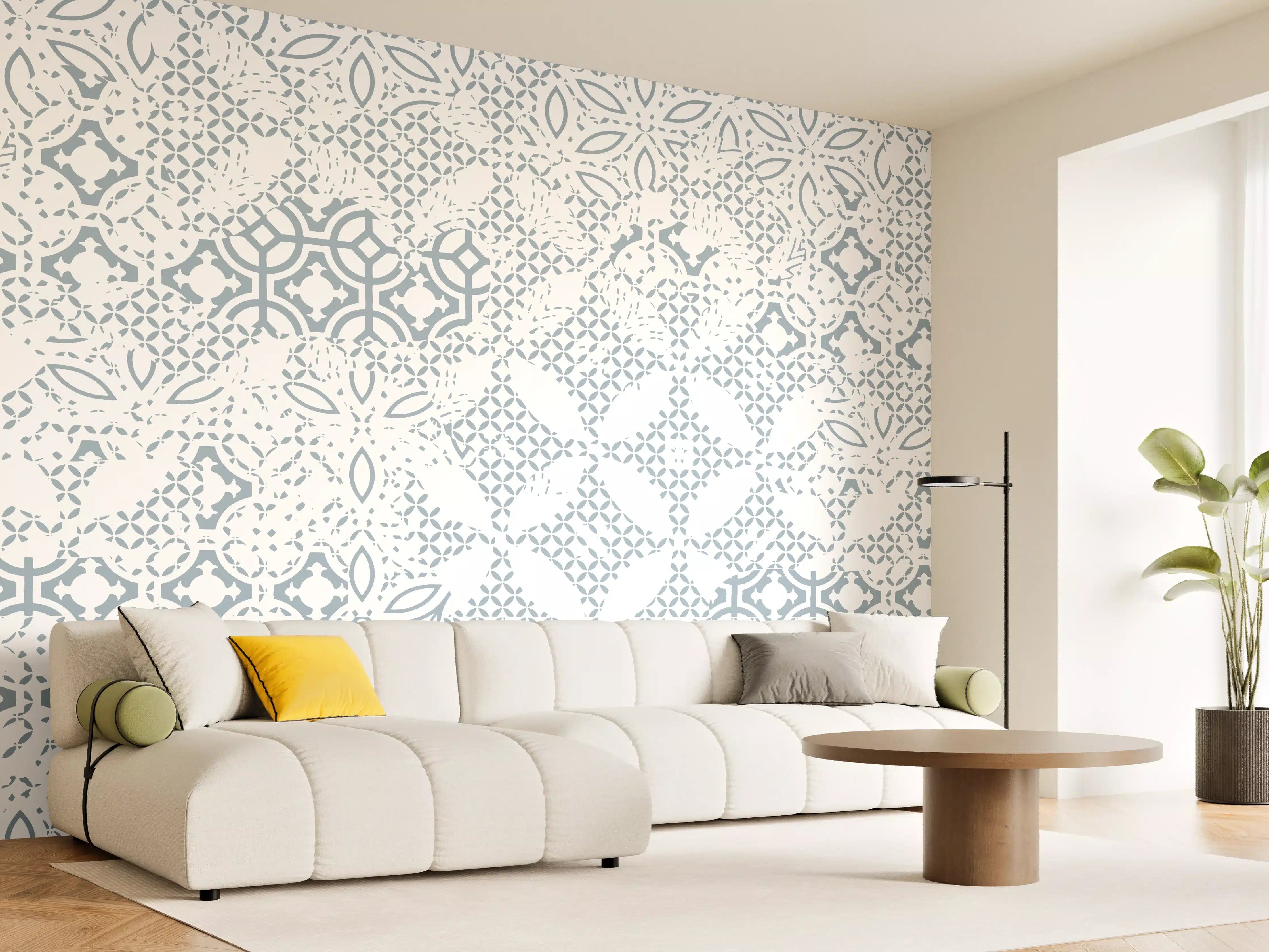 Wandverkleidung Wohnzimmer - Elegantes, weißes Ornamentmuster