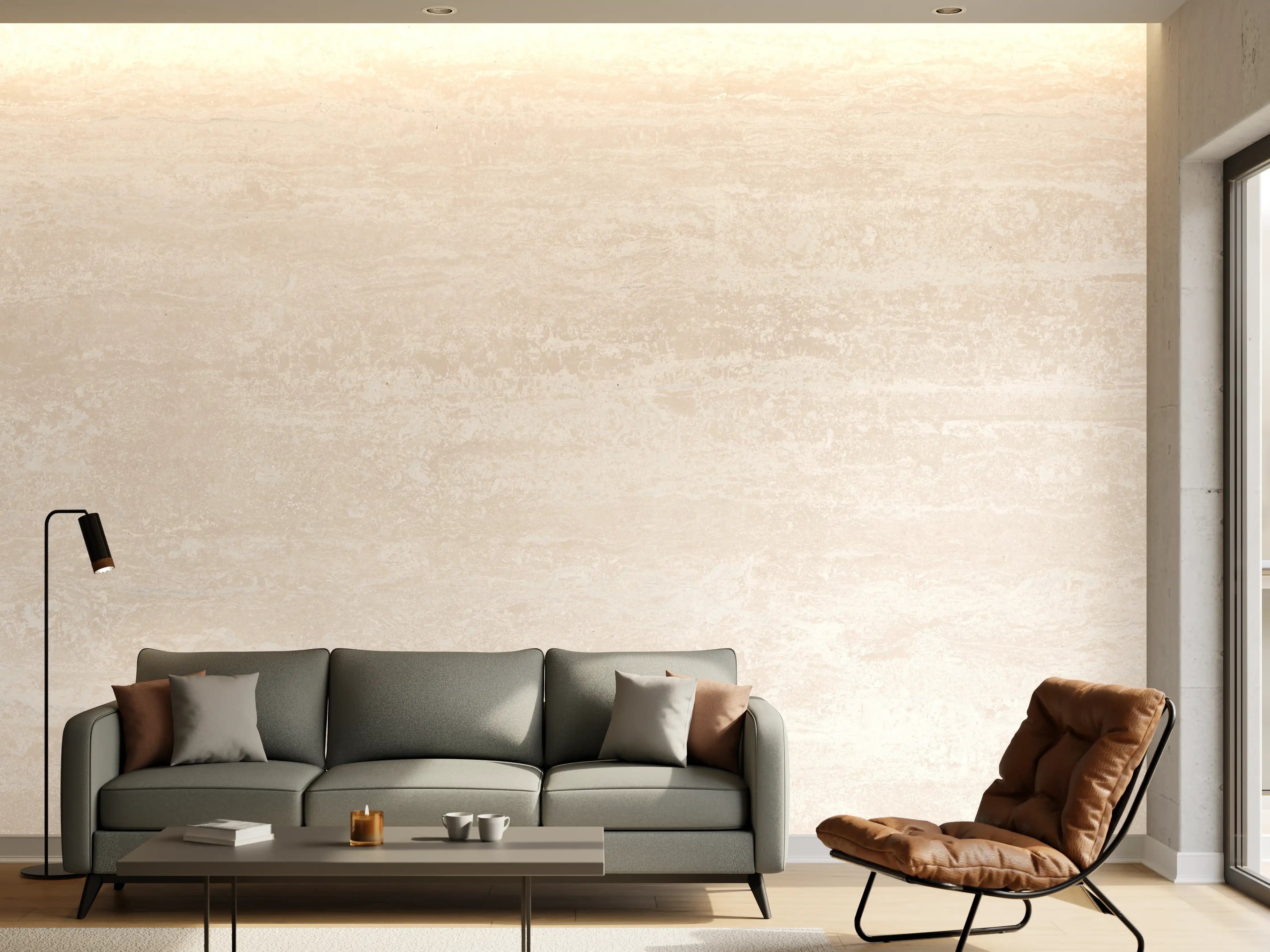 Wandverkleidung Wohnzimmer - Elfenbein beige Marmor