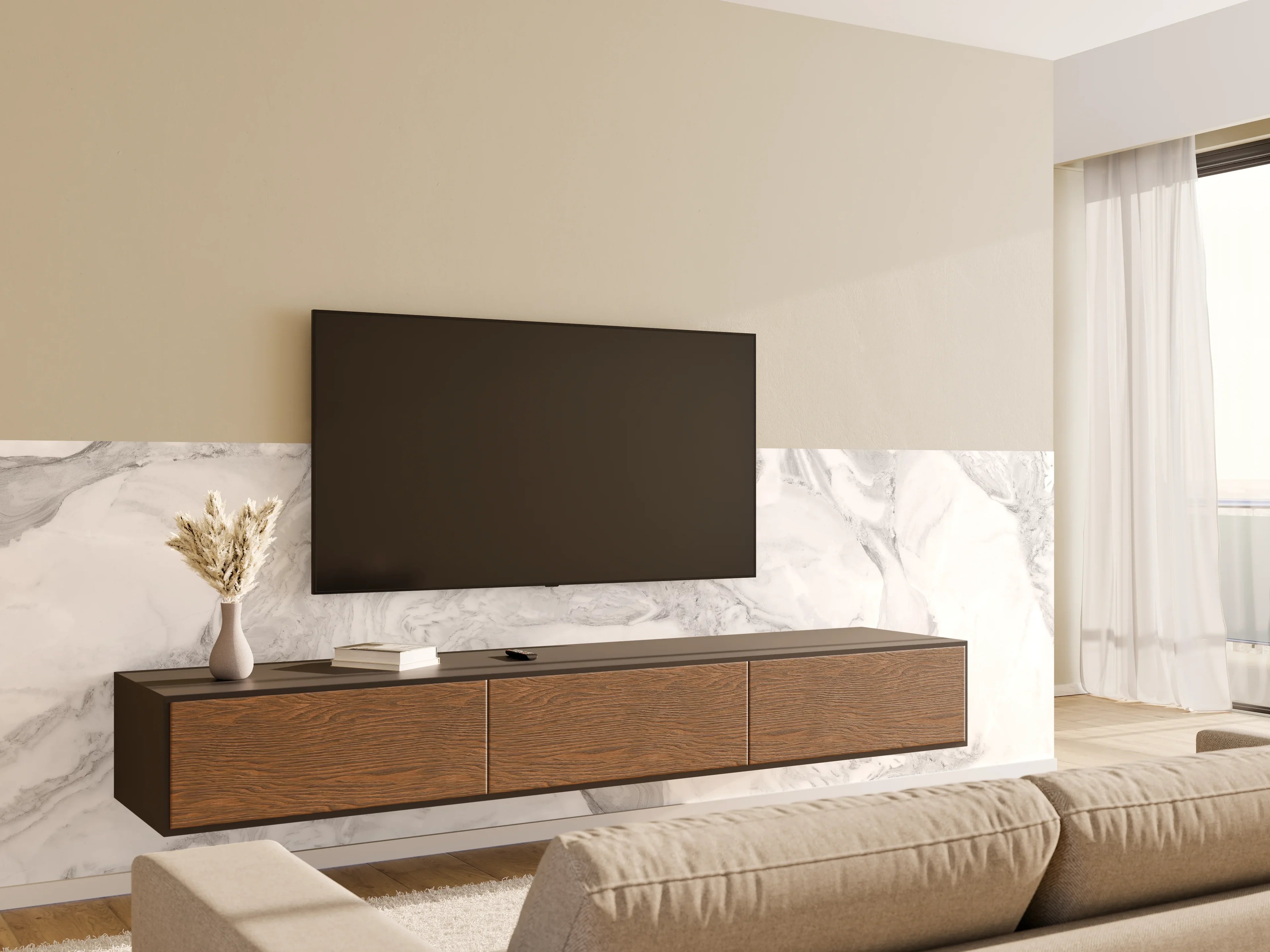 Wandverkleidung Wohnzimmer - Elfenbein italienischer Marmor