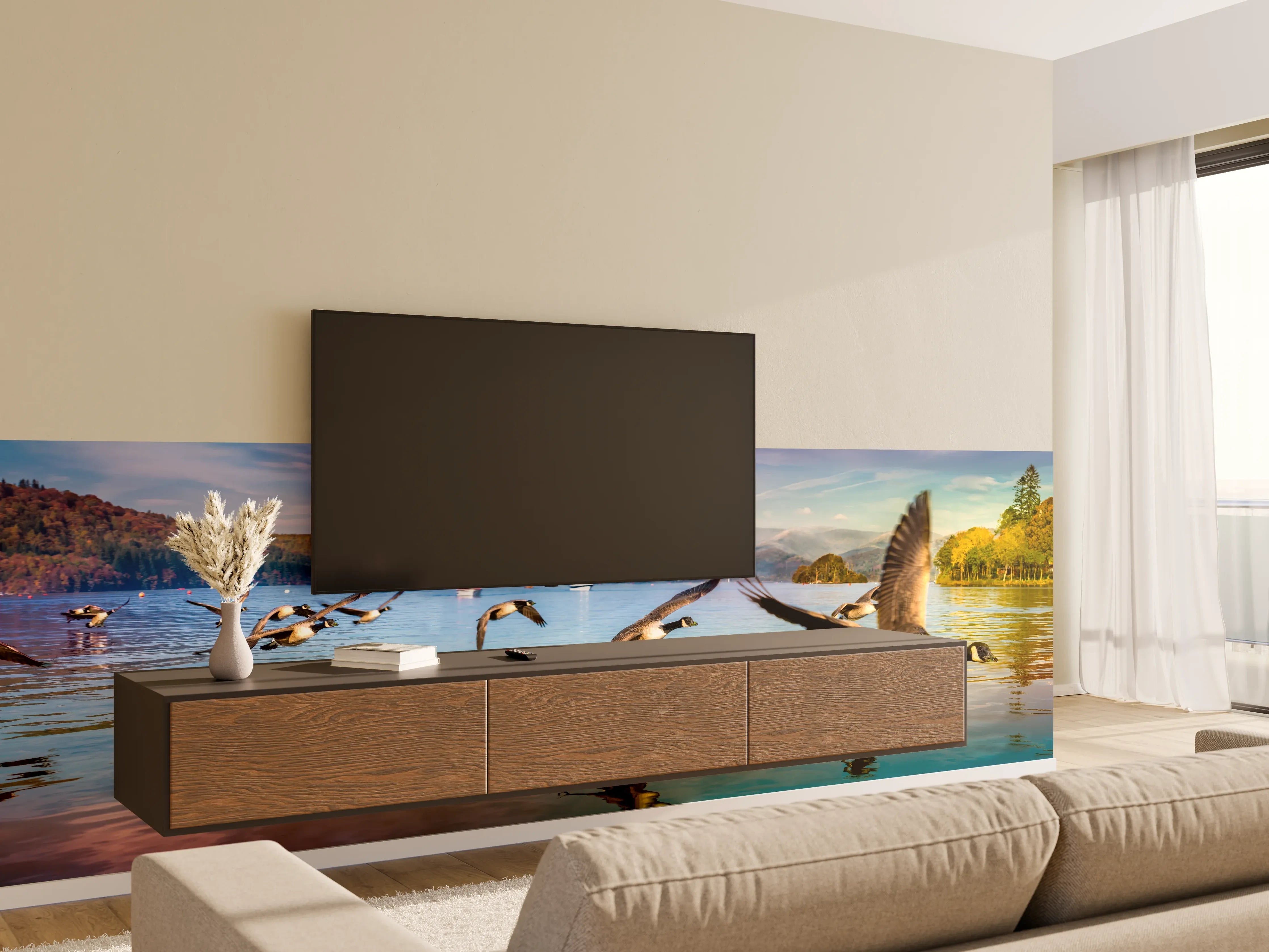 Wandverkleidung Wohnzimmer - Entenschwarm am Lake Windermere