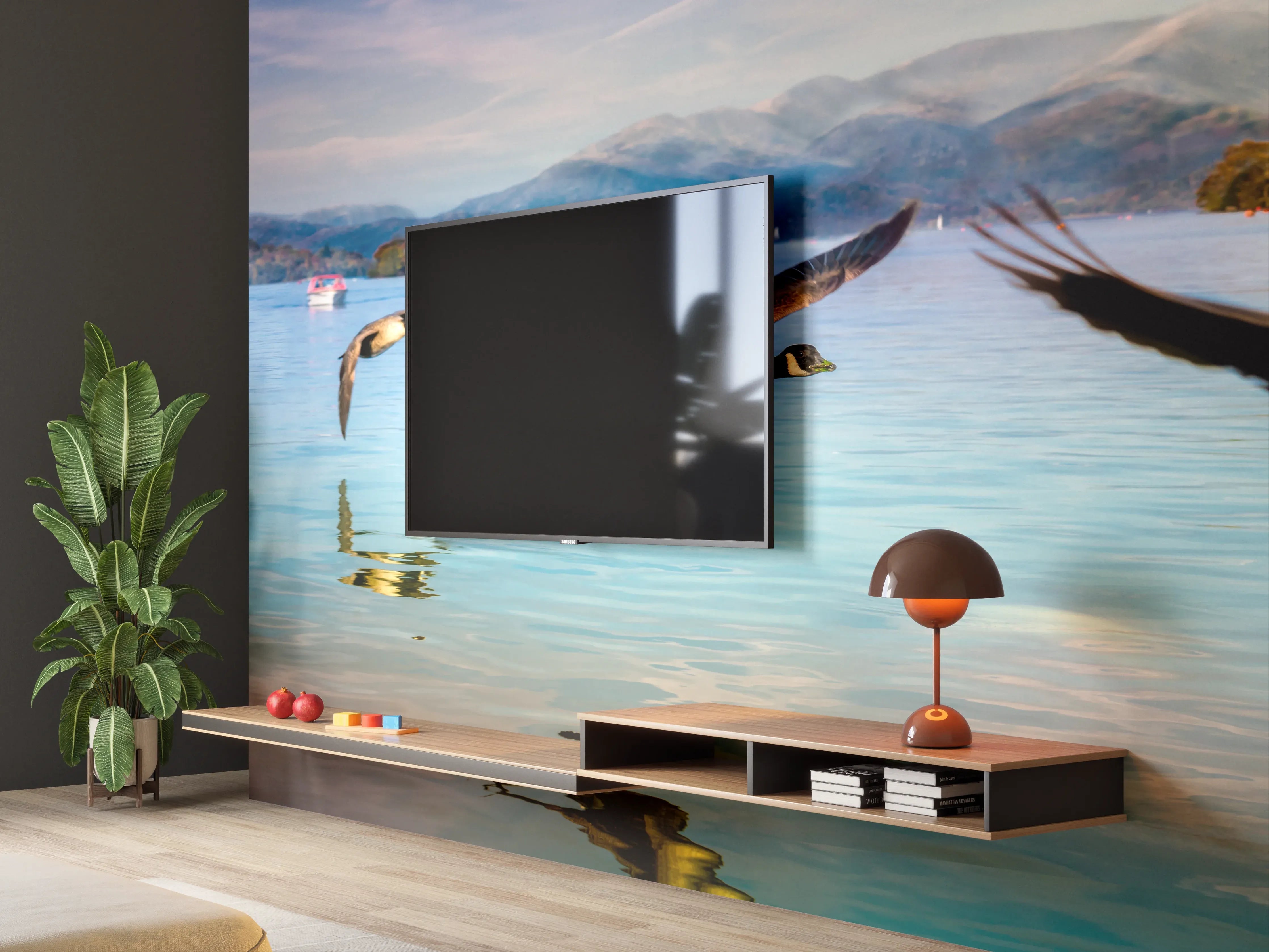 Wandverkleidung Wohnzimmer - Entenschwarm am Lake Windermere