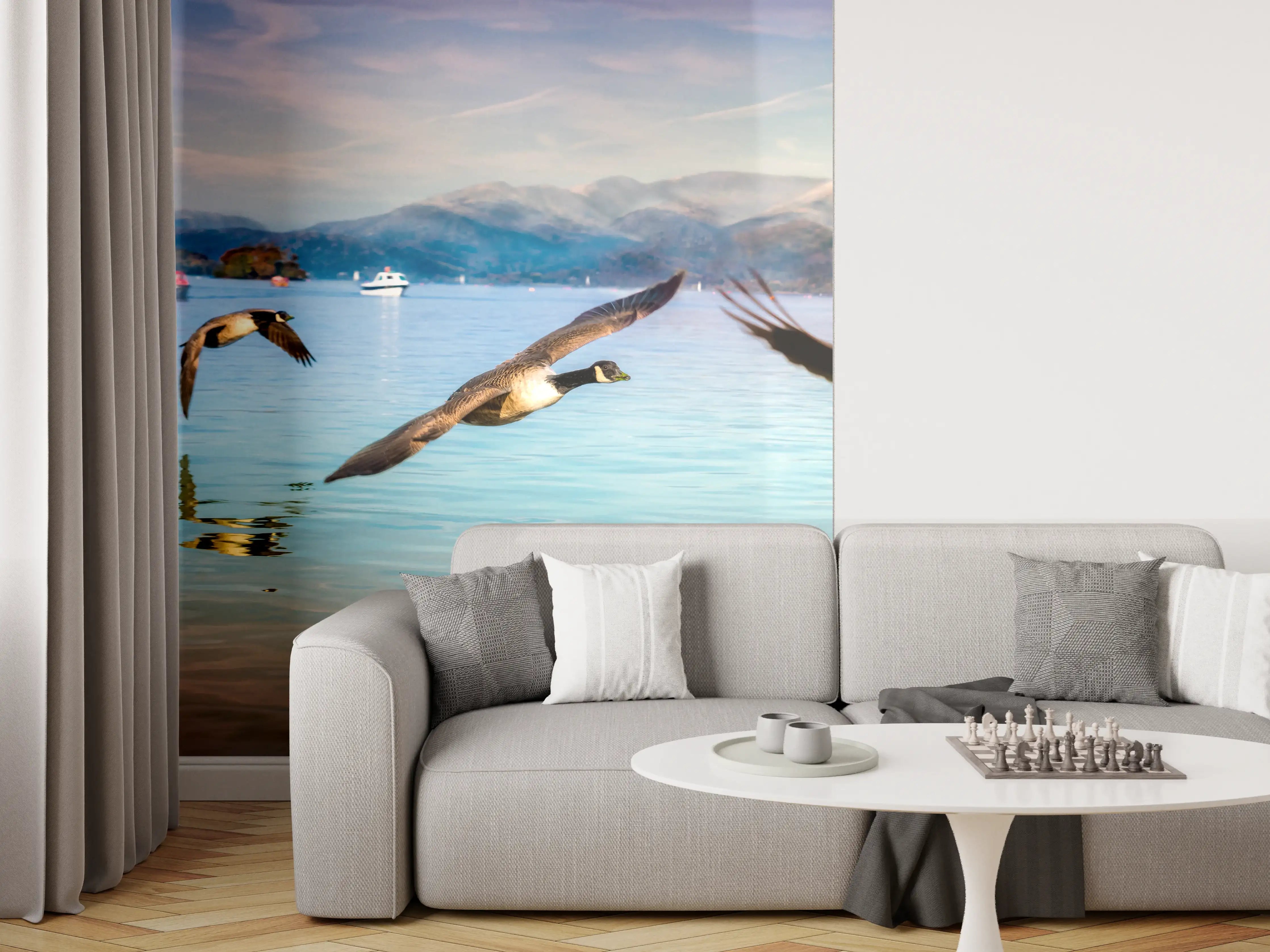 Wandverkleidung Wohnzimmer - Entenschwarm am Lake Windermere