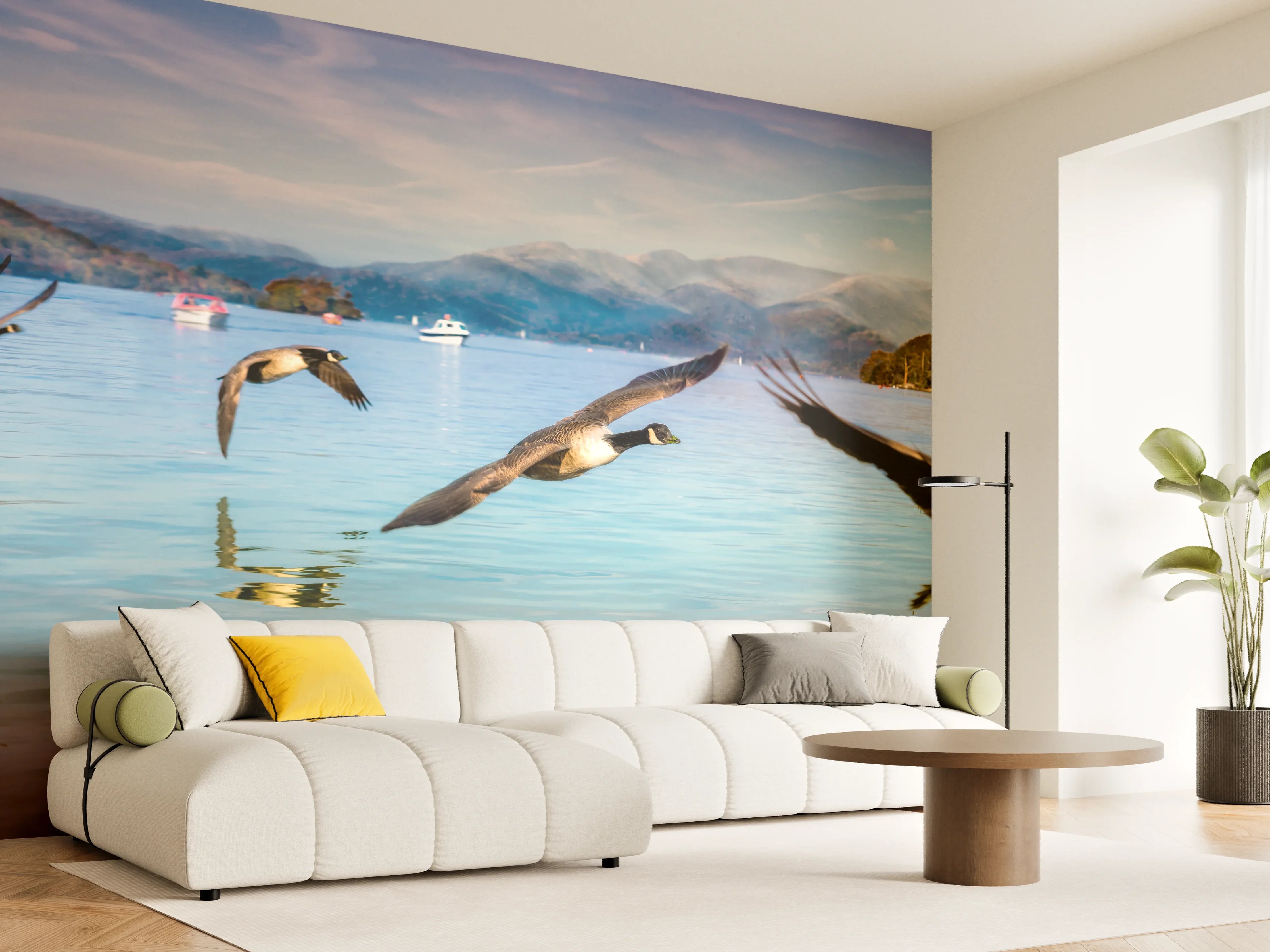 Wandverkleidung Wohnzimmer - Entenschwarm am Lake Windermere