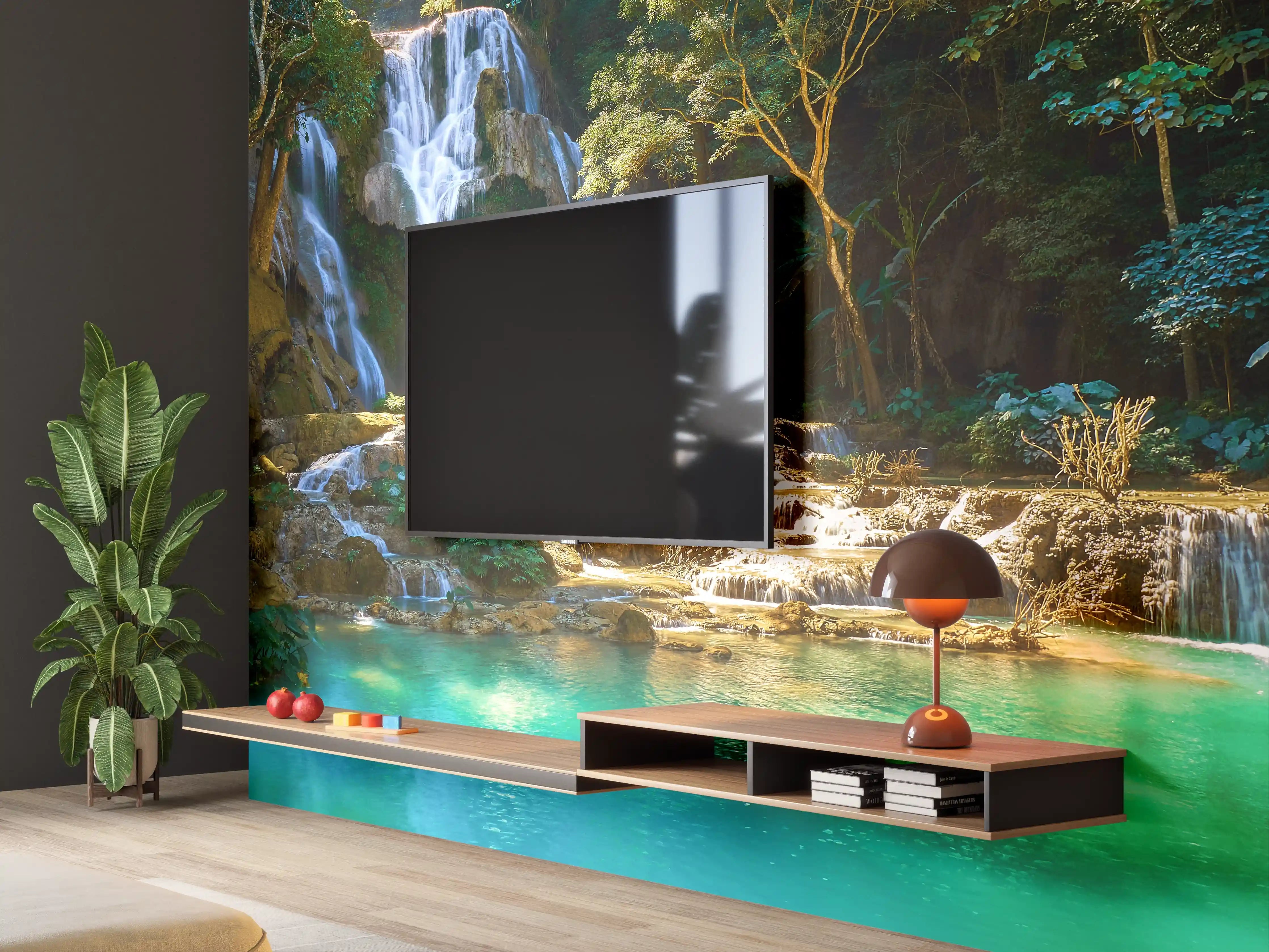 Wandverkleidung Wohnzimmer - Entspannender Wasserfall in der Natur
