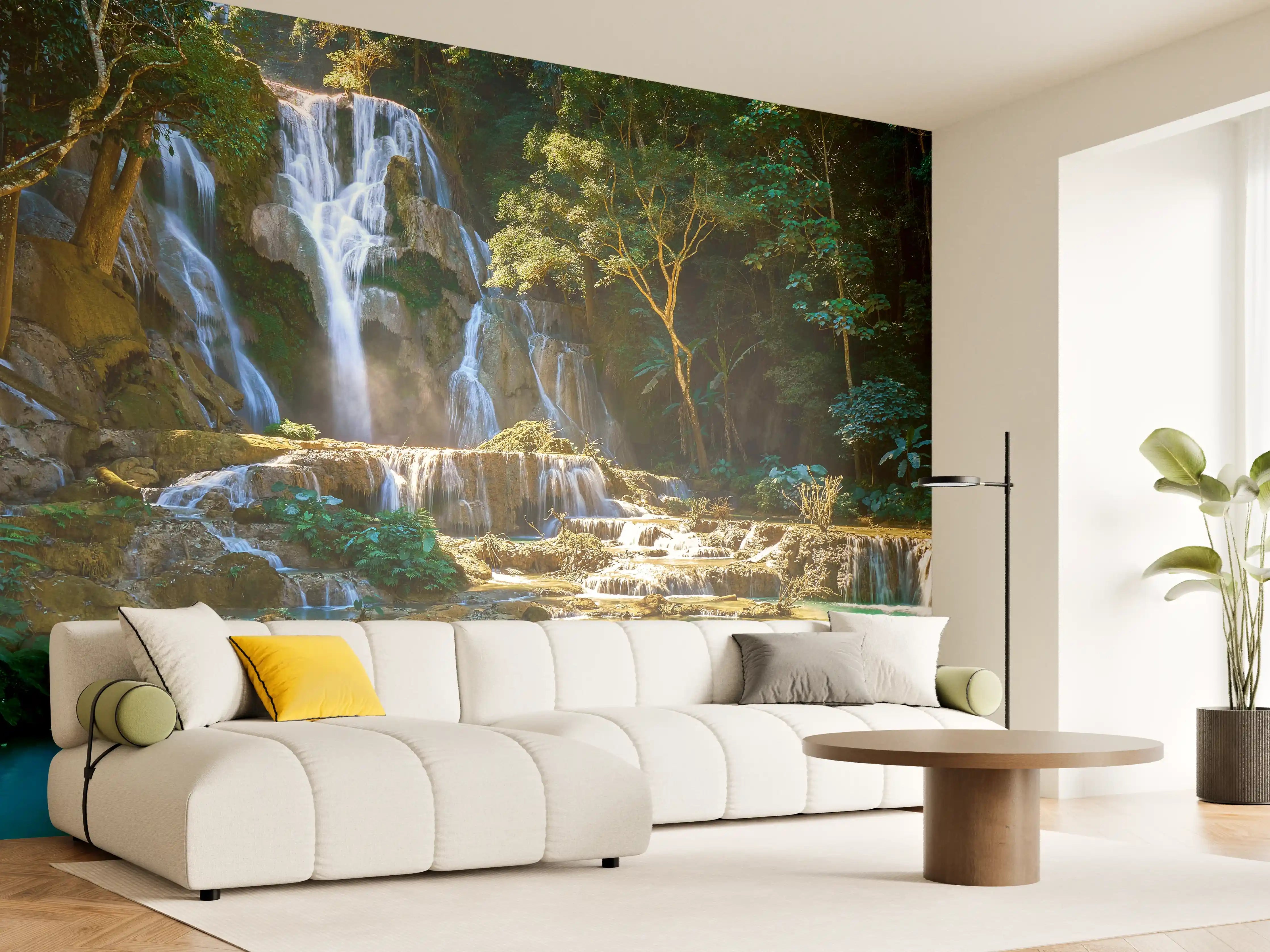 Wandverkleidung Wohnzimmer - Entspannender Wasserfall in der Natur