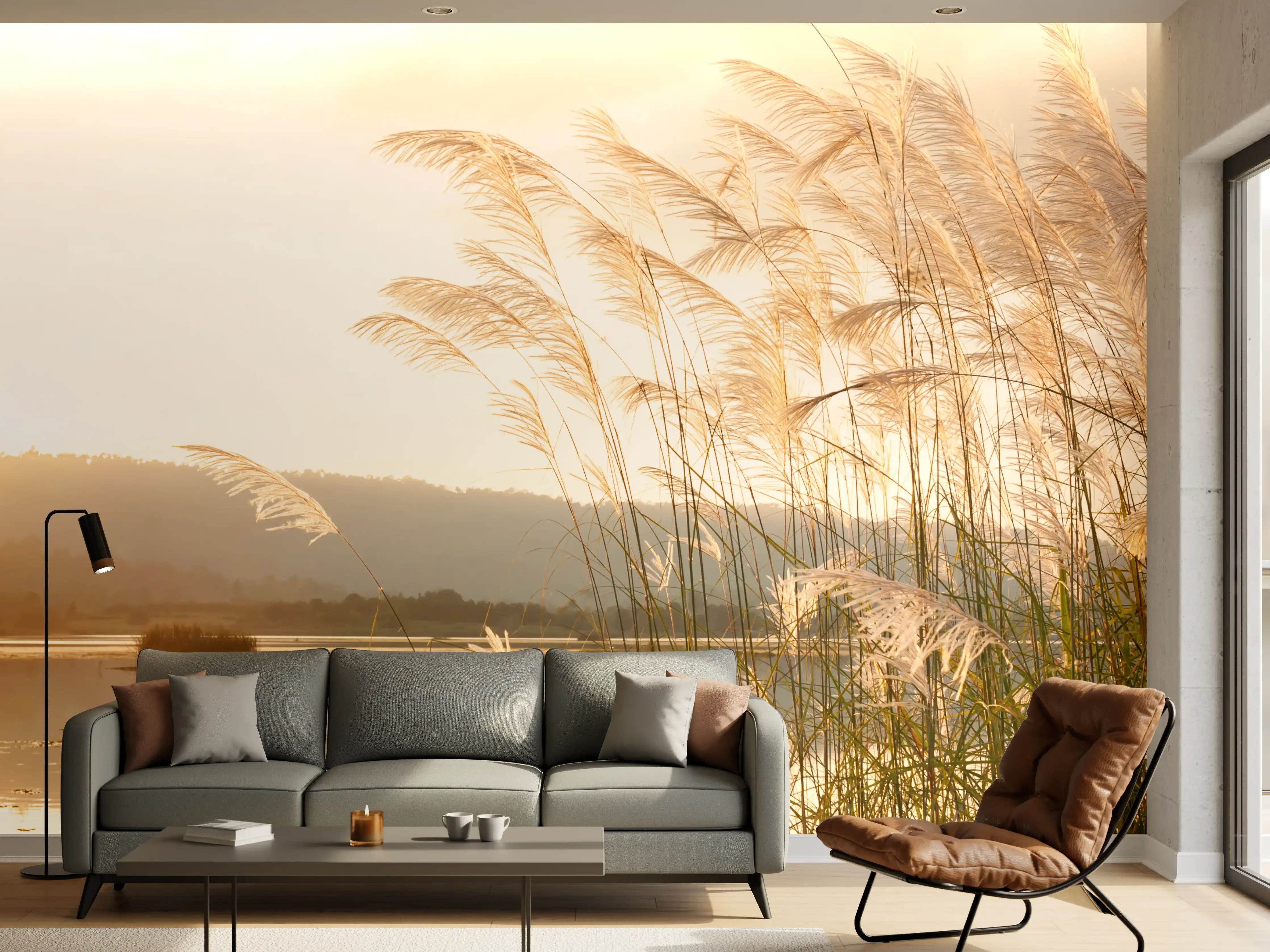 Wandverkleidung Wohnzimmer - Entspannung am See bei Sonnenuntergang