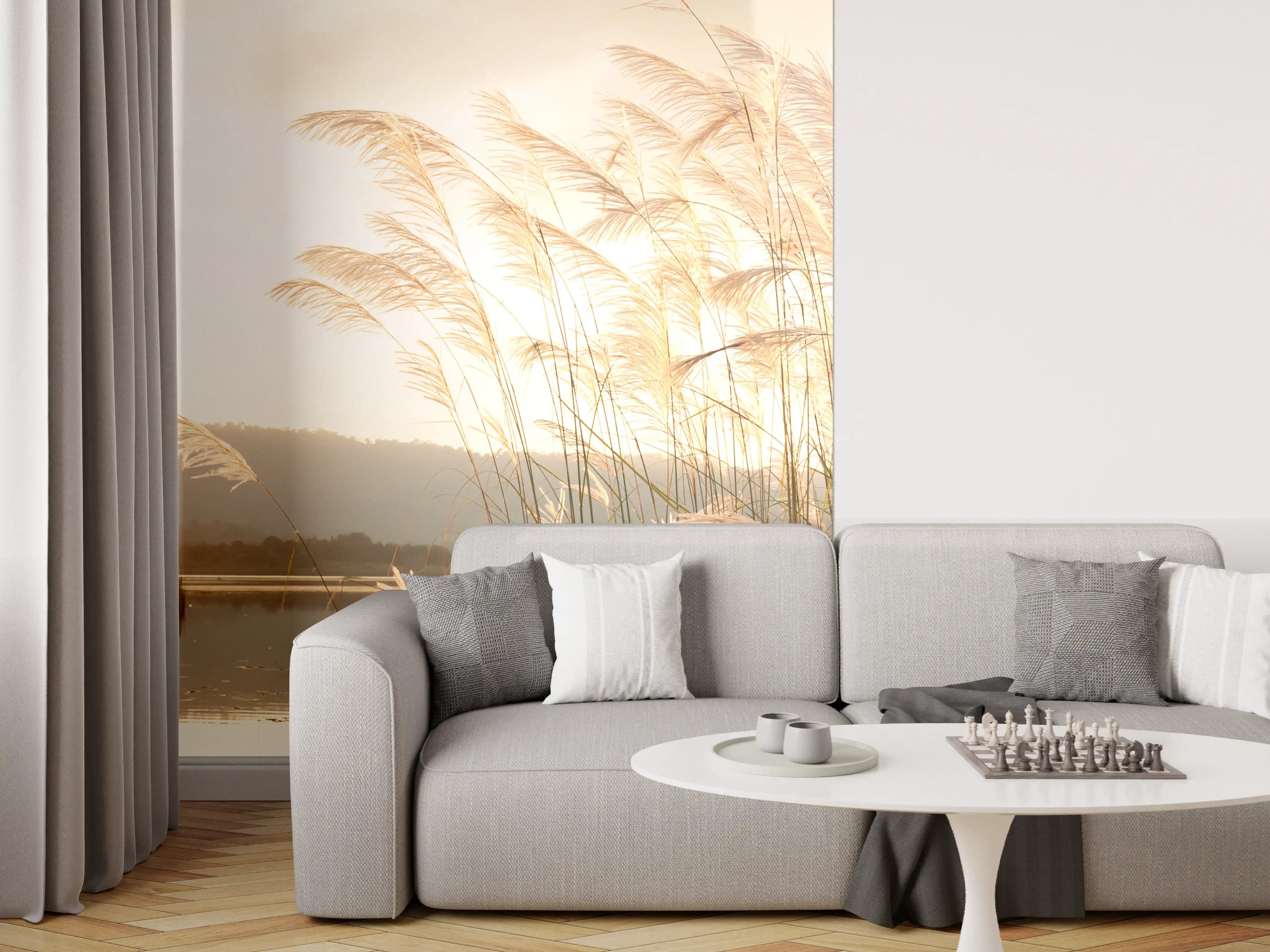 Wandverkleidung Wohnzimmer - Entspannung am See bei Sonnenuntergang
