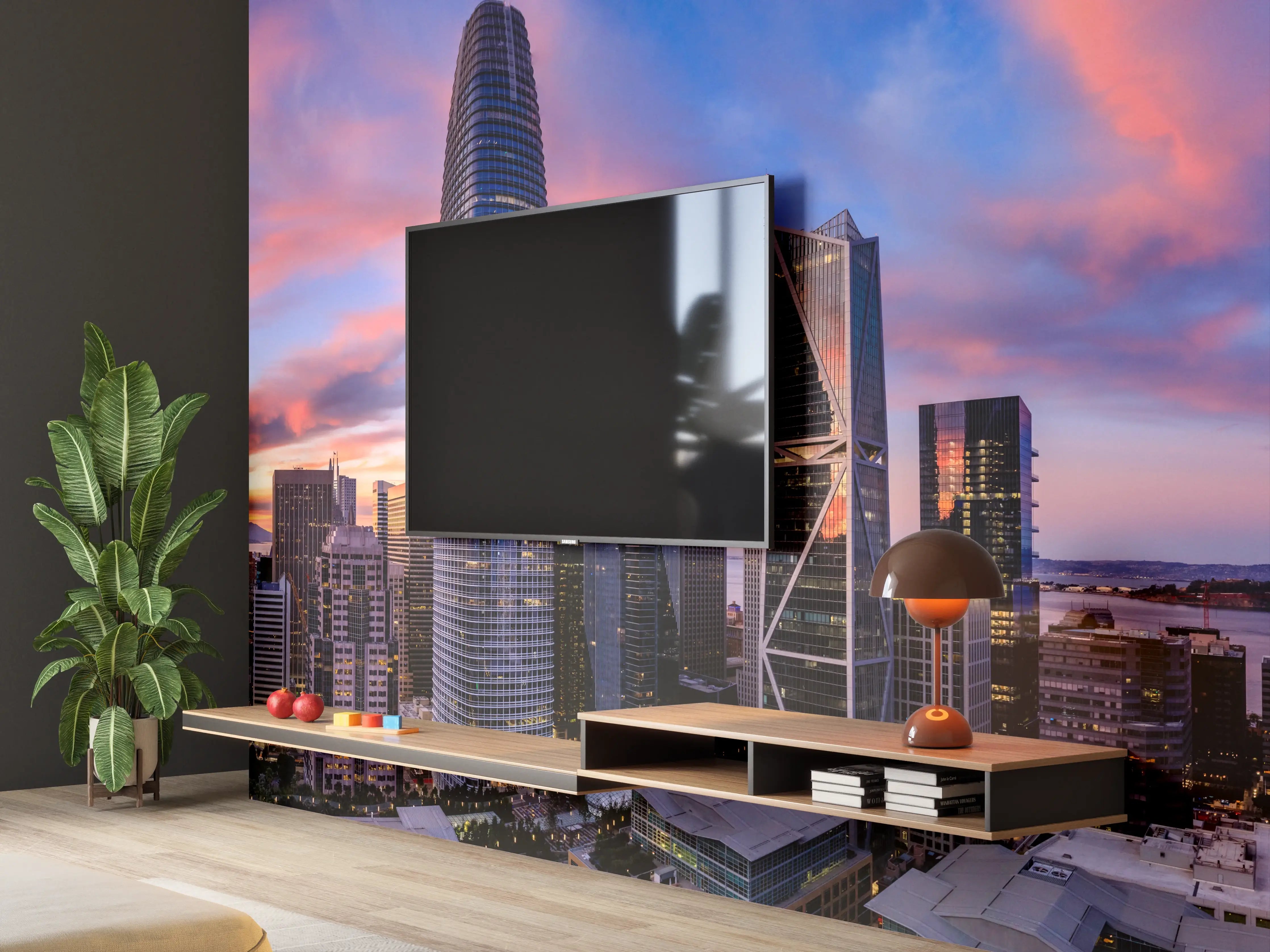 Wandverkleidung Wohnzimmer - Epischer Sonnenuntergang über San Francisco