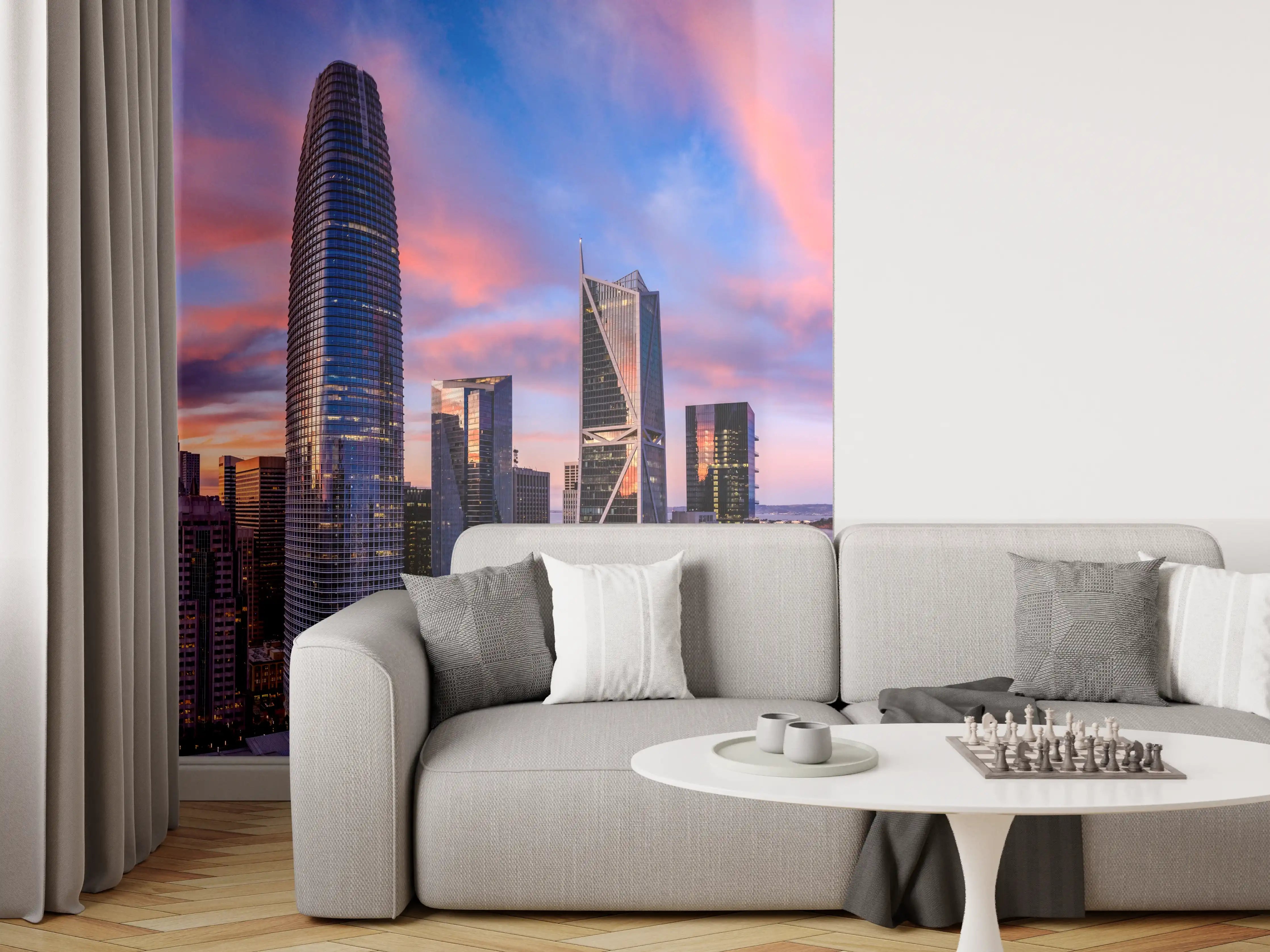 Wandverkleidung Wohnzimmer - Epischer Sonnenuntergang über San Francisco