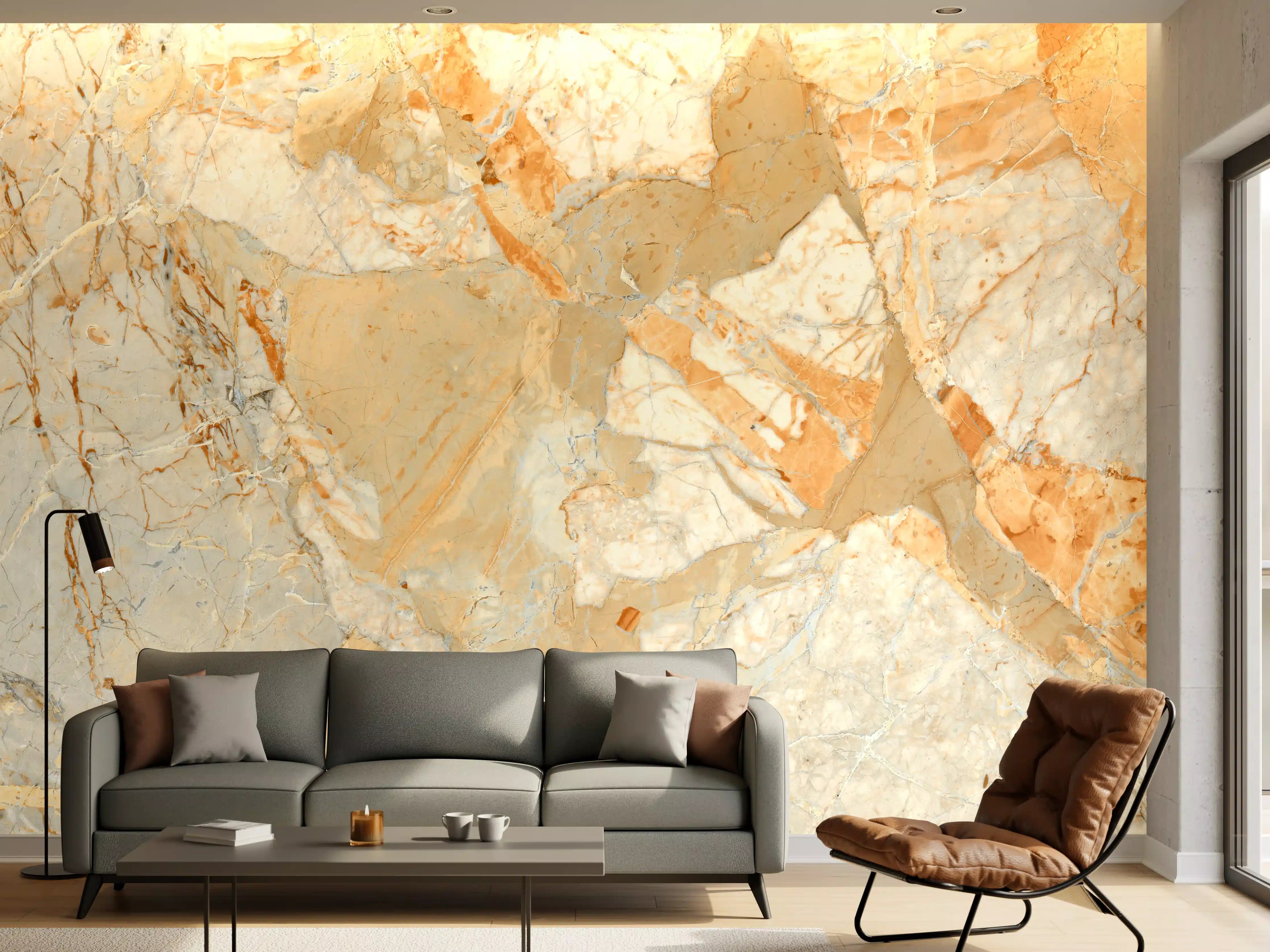 Wandverkleidung Wohnzimmer - Erdige Grautöne im Natursteinmuster
