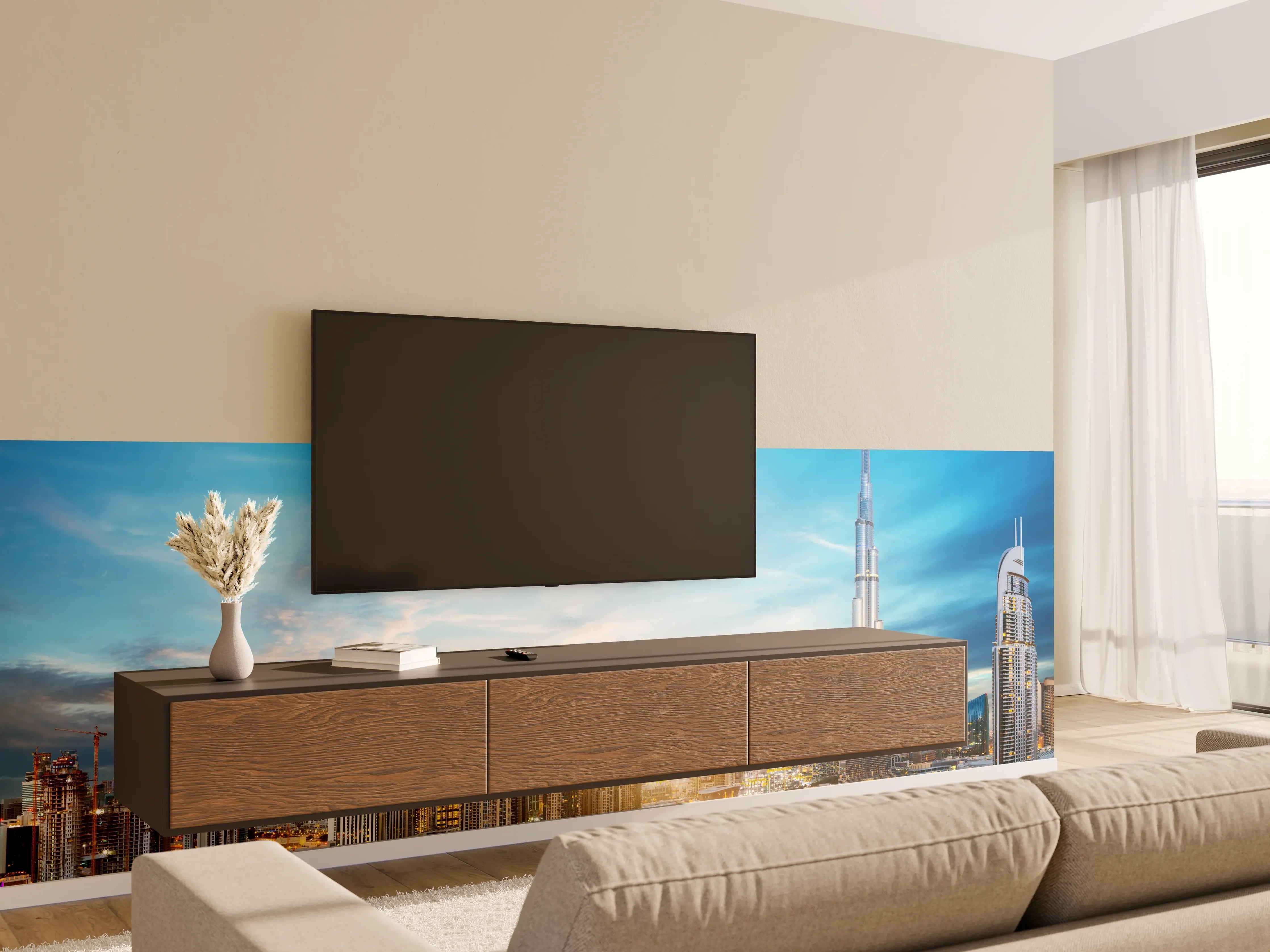 Wandverkleidung Wohnzimmer - Erstaunlicher Panoramablick auf Dubai