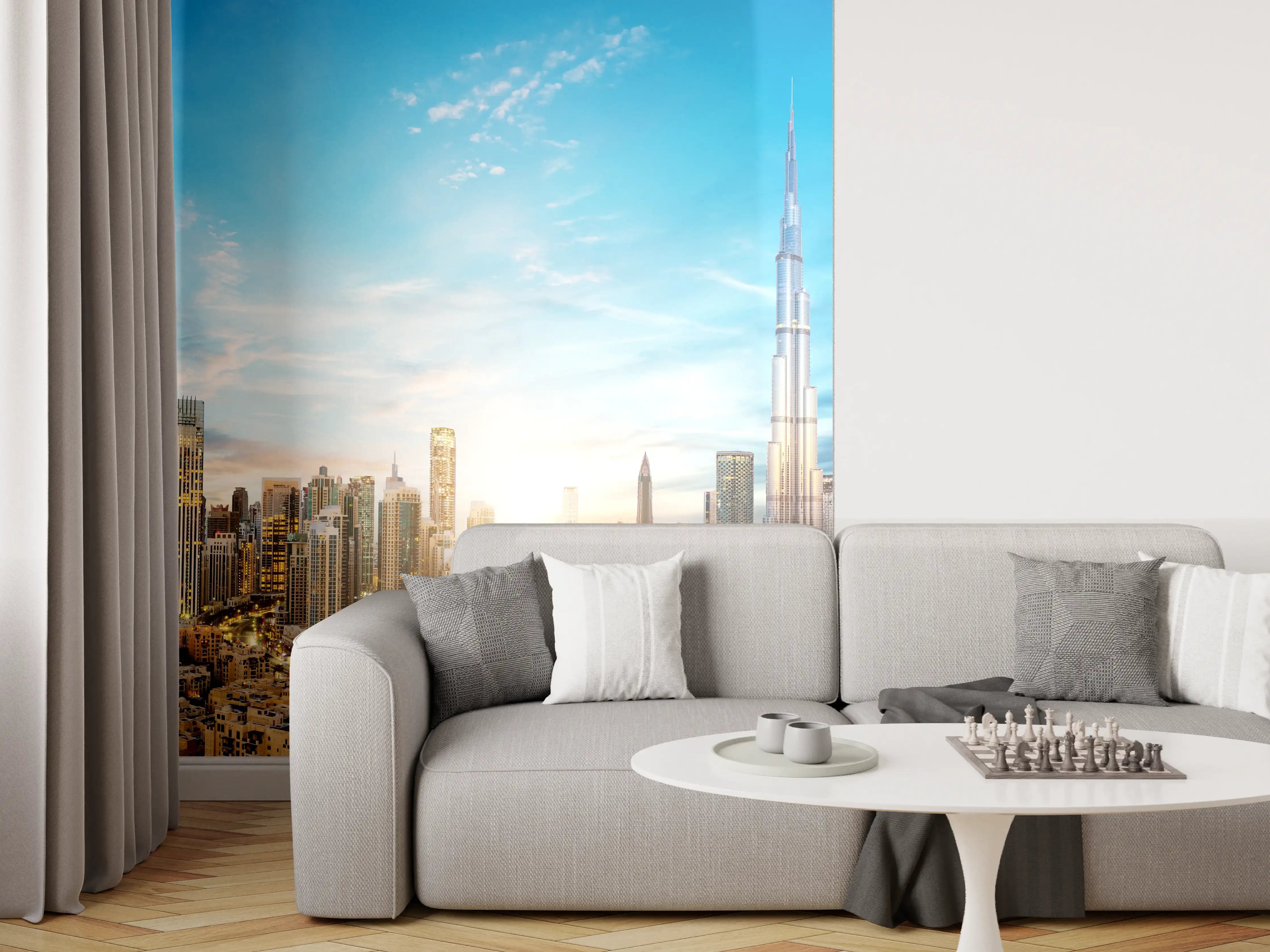 Wandverkleidung Wohnzimmer - Erstaunlicher Panoramablick auf Dubai