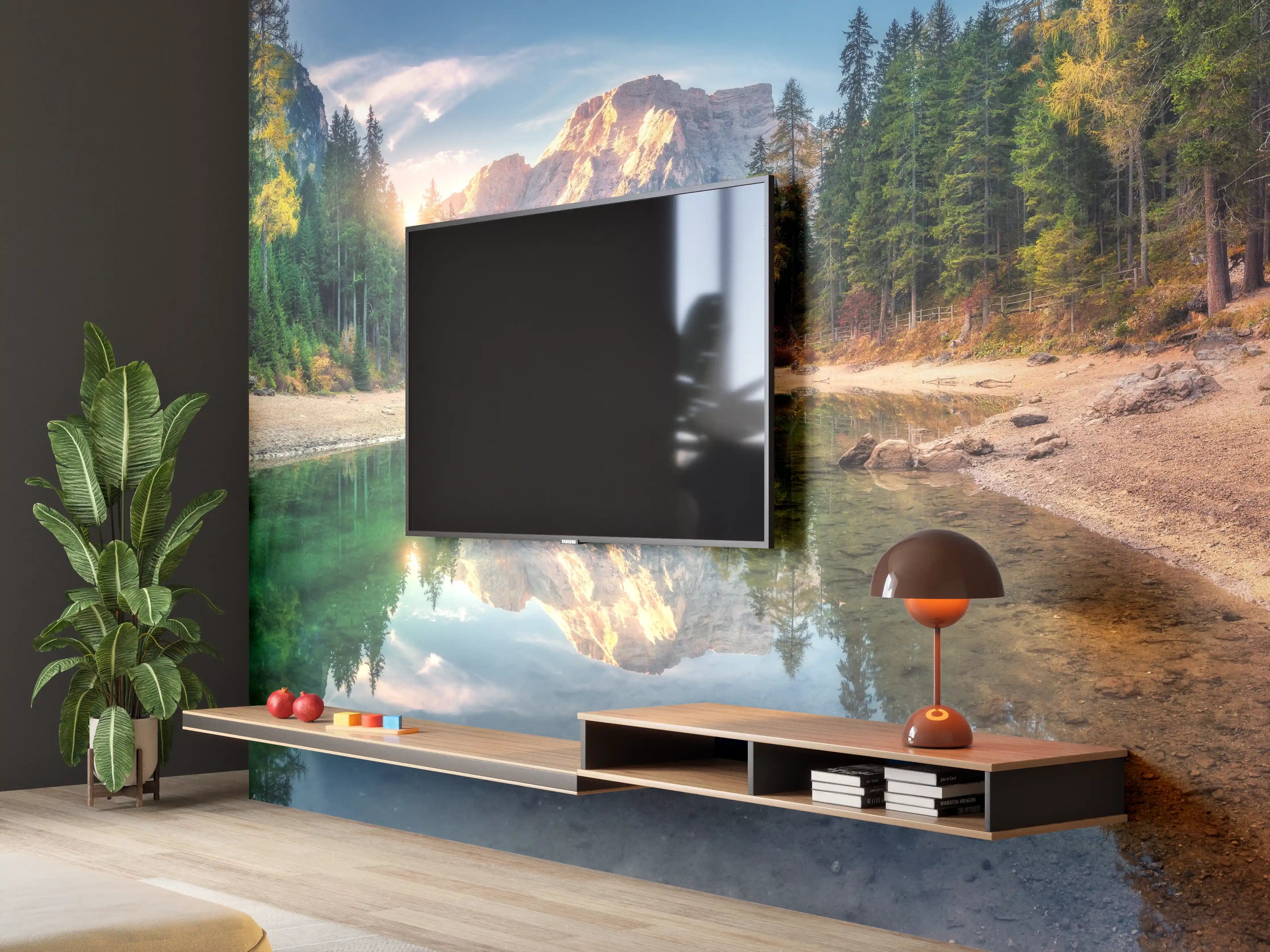 Wandverkleidung Wohnzimmer - Erstaunlicher Pragser Wildsee bei Sonnenaufgang