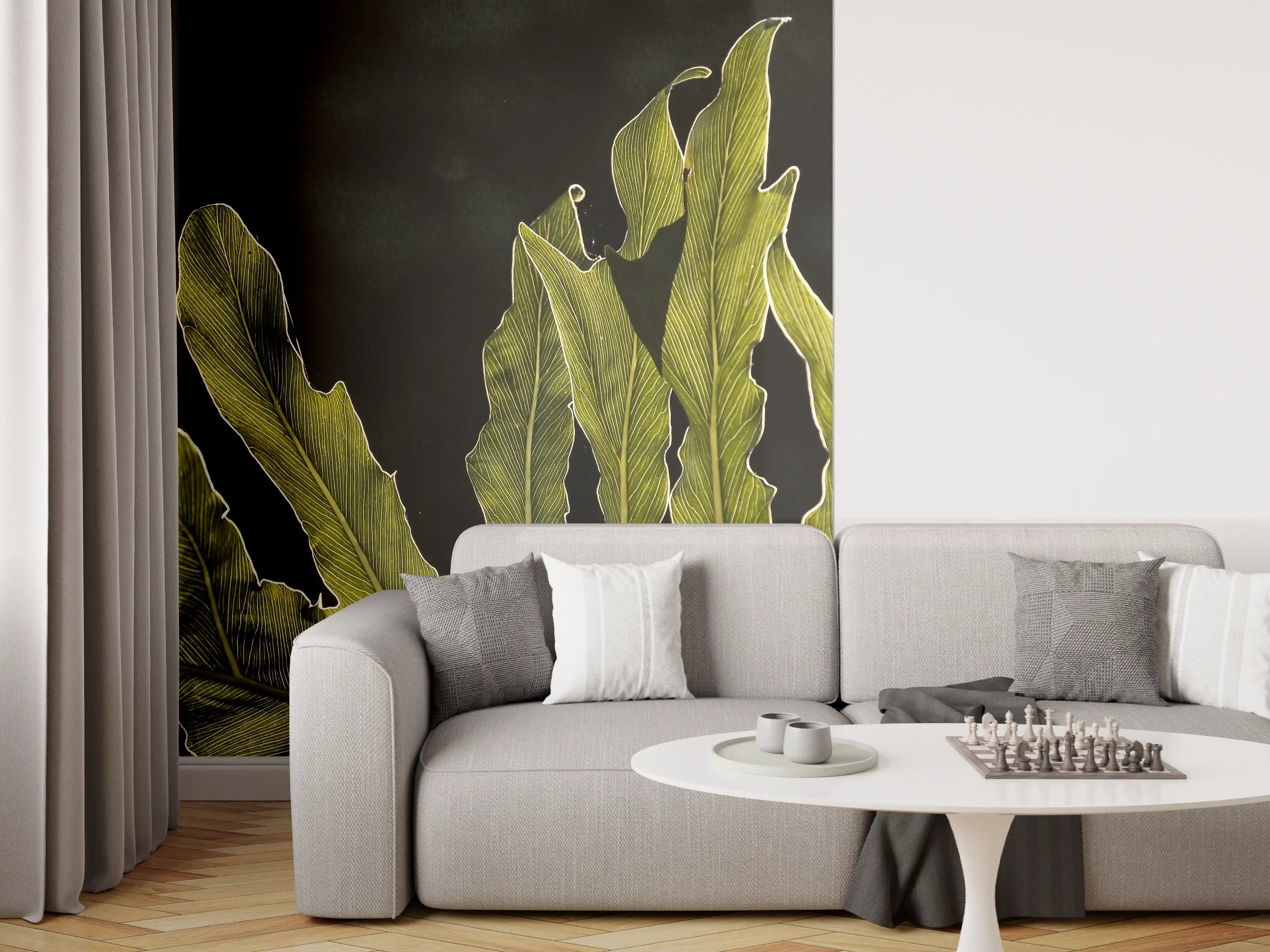 Wandverkleidung Wohnzimmer - Exklusive Papageienblatt-Wanddekoration