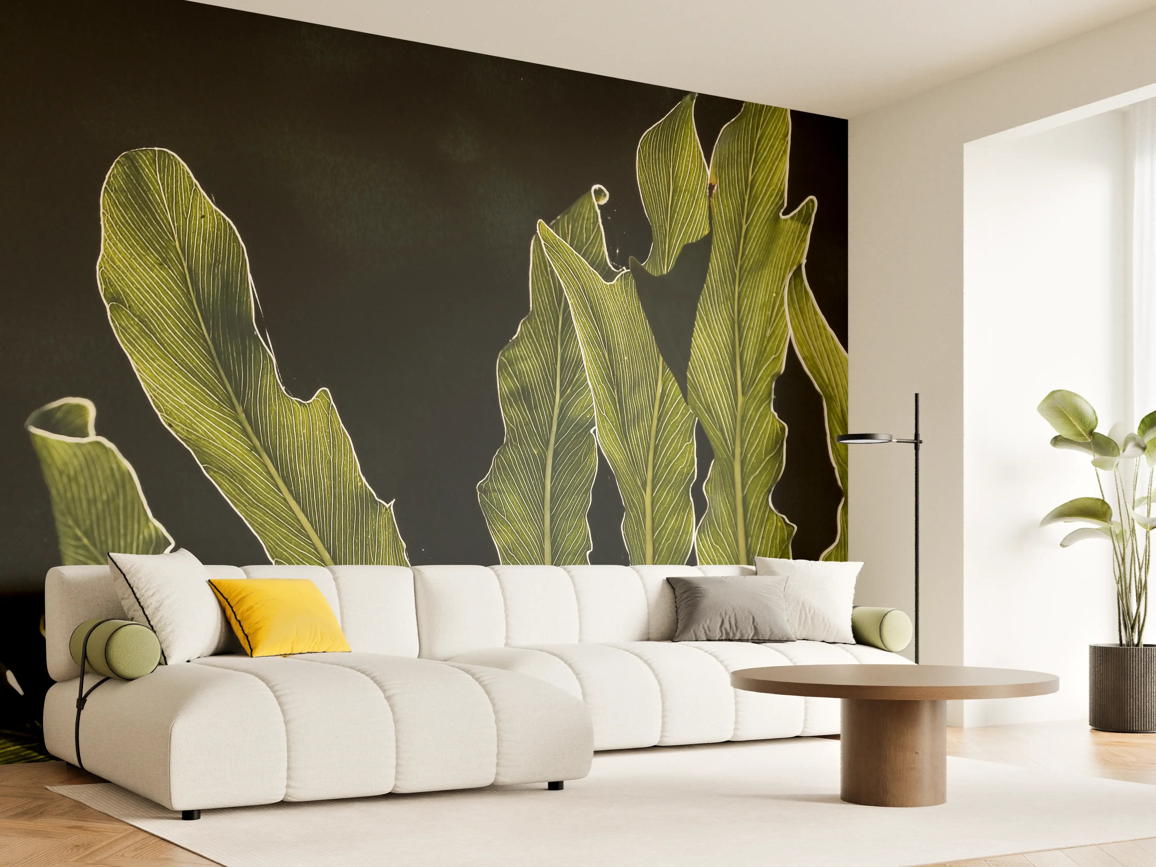 Wandverkleidung Wohnzimmer - Exklusive Papageienblatt-Wanddekoration