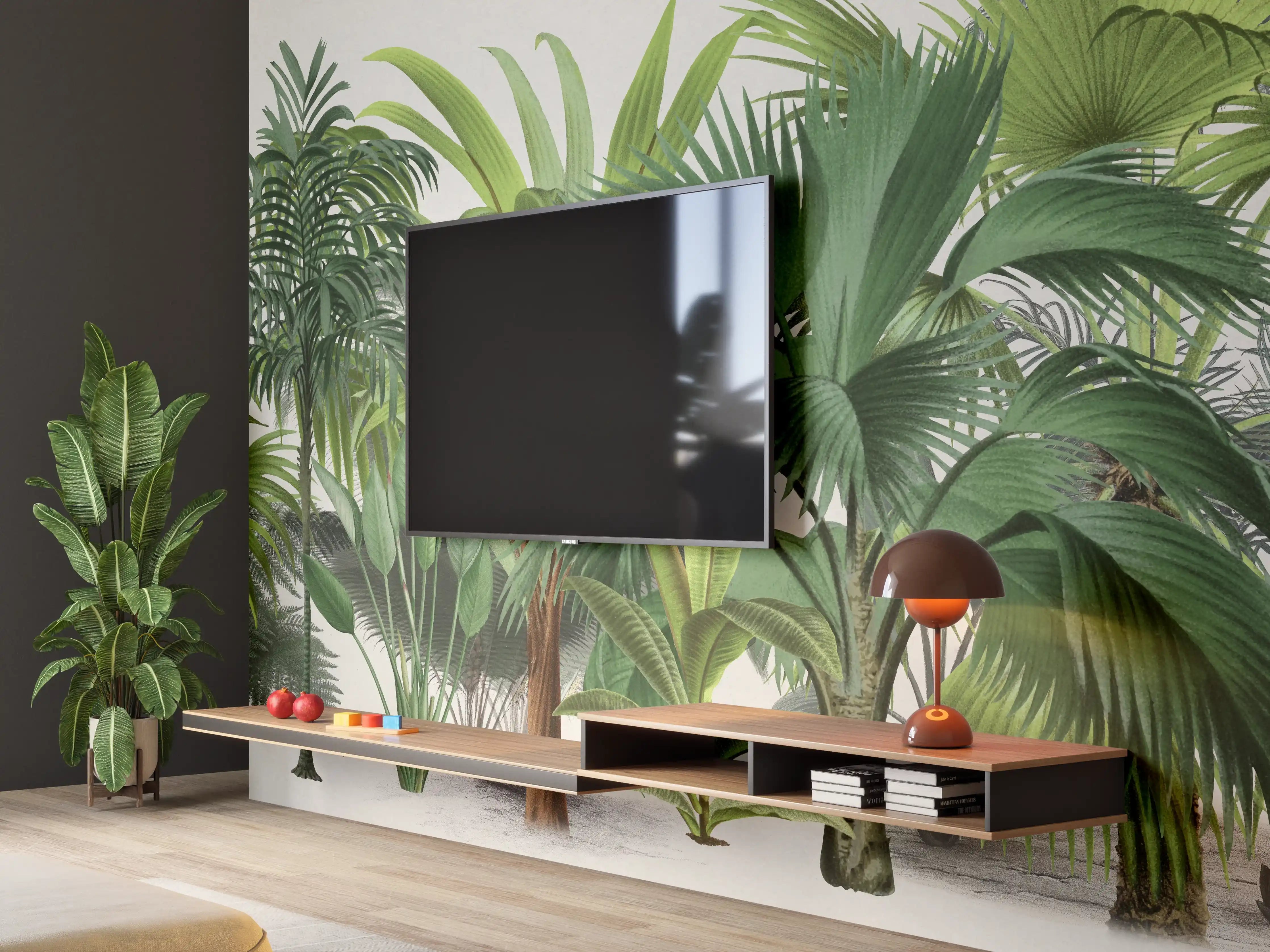 Wandverkleidung Wohnzimmer - Exotische Bäume