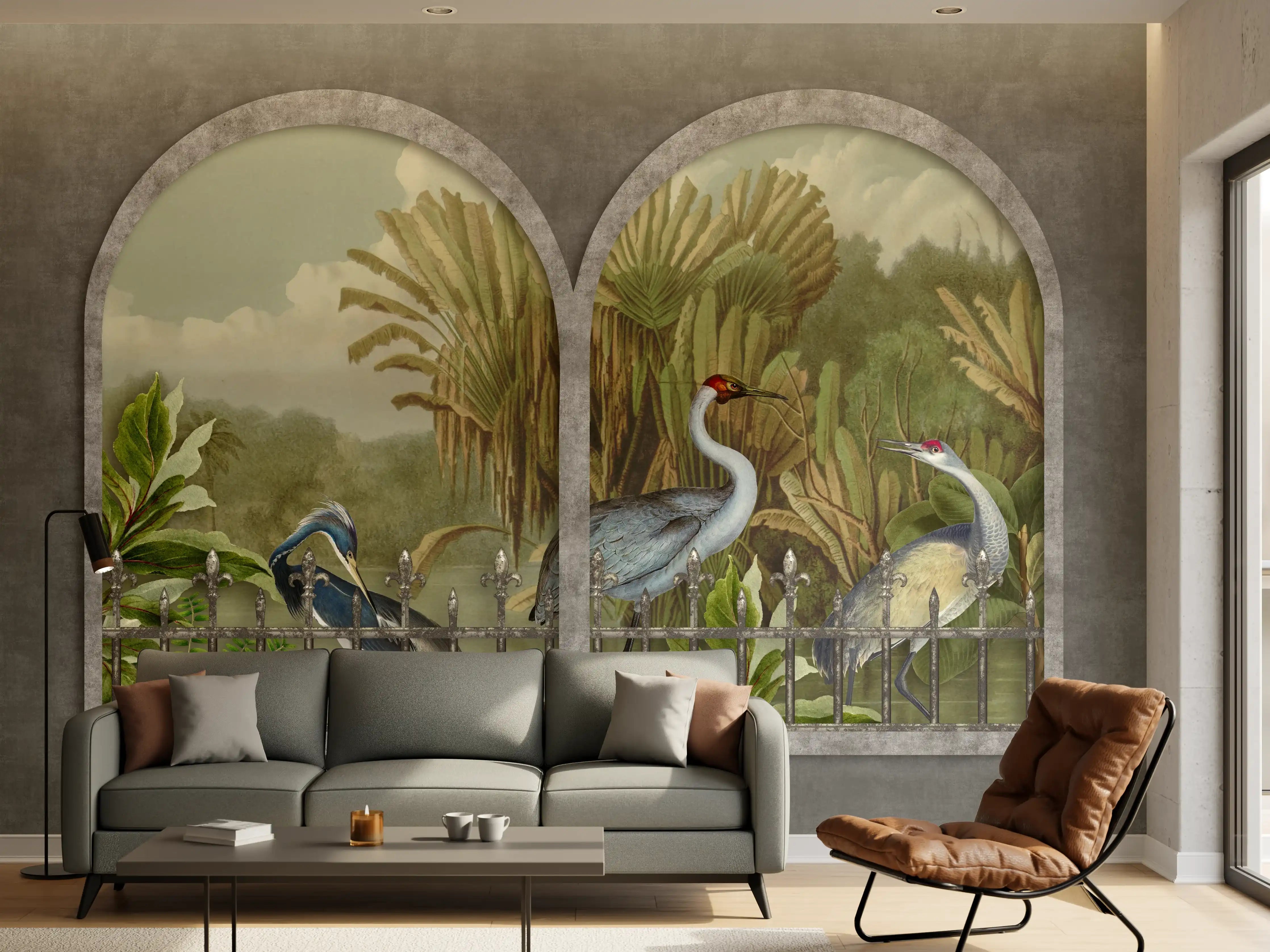 Wandverkleidung Wohnzimmer - Exotische Kraniche Naturpanorama