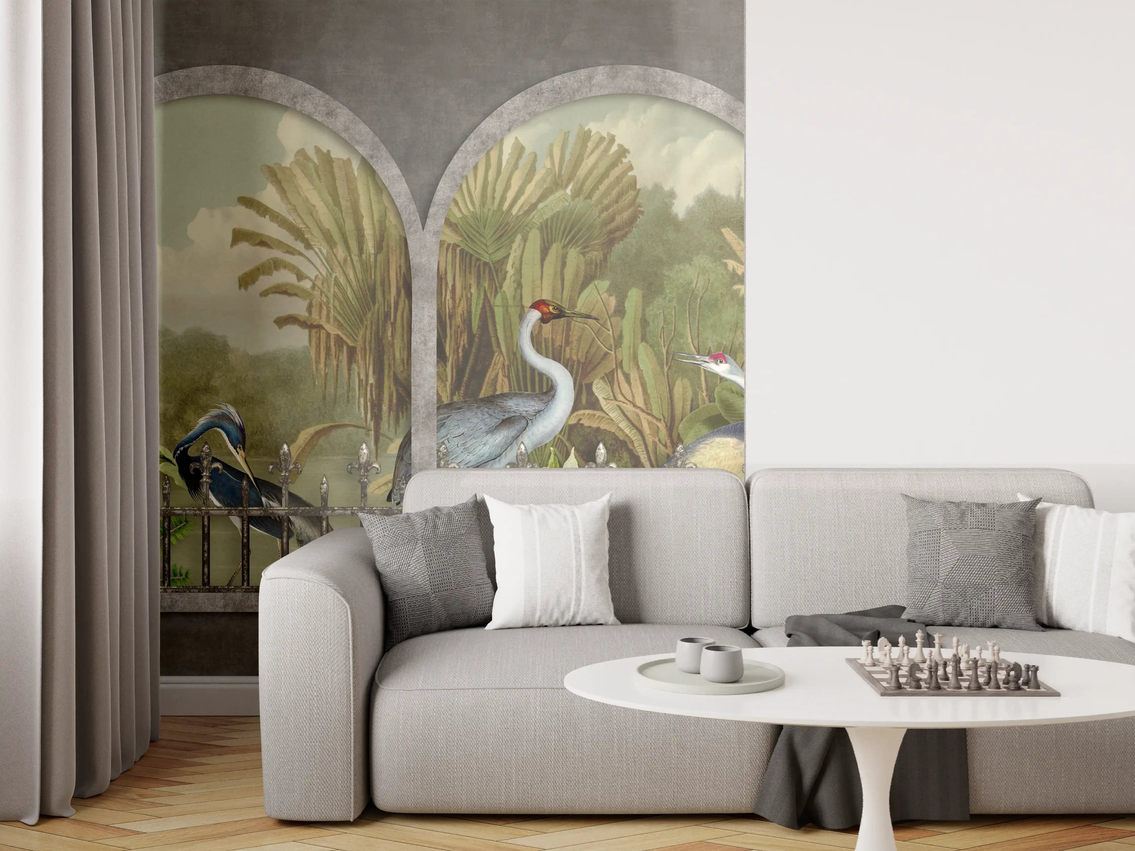 Wandverkleidung Wohnzimmer - Exotische Kraniche Naturpanorama