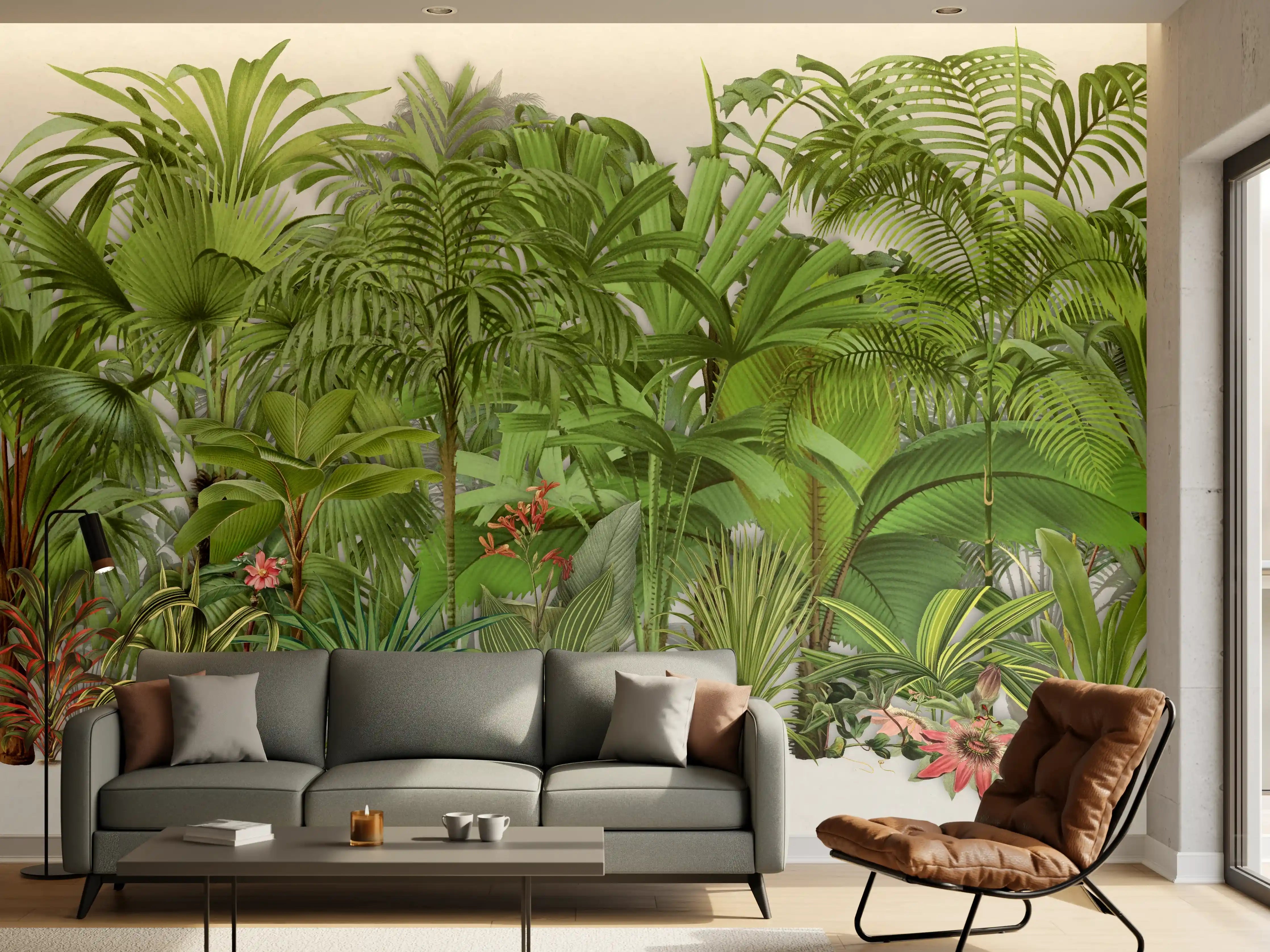 Wandverkleidung Wohnzimmer - Exotische Pflanzen