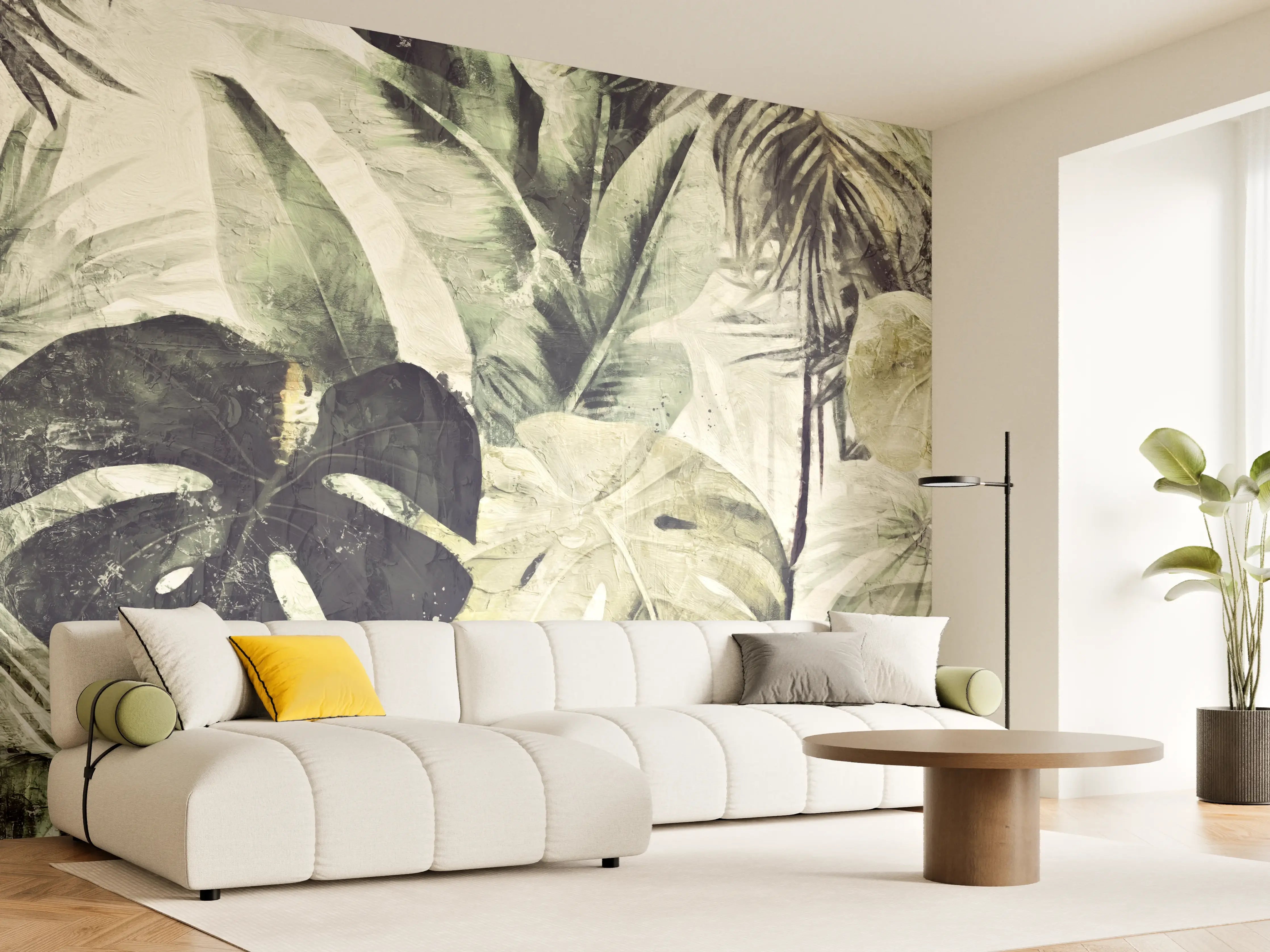 Wandverkleidung Wohnzimmer - Exotische Pflanzenwand - Naturmuster