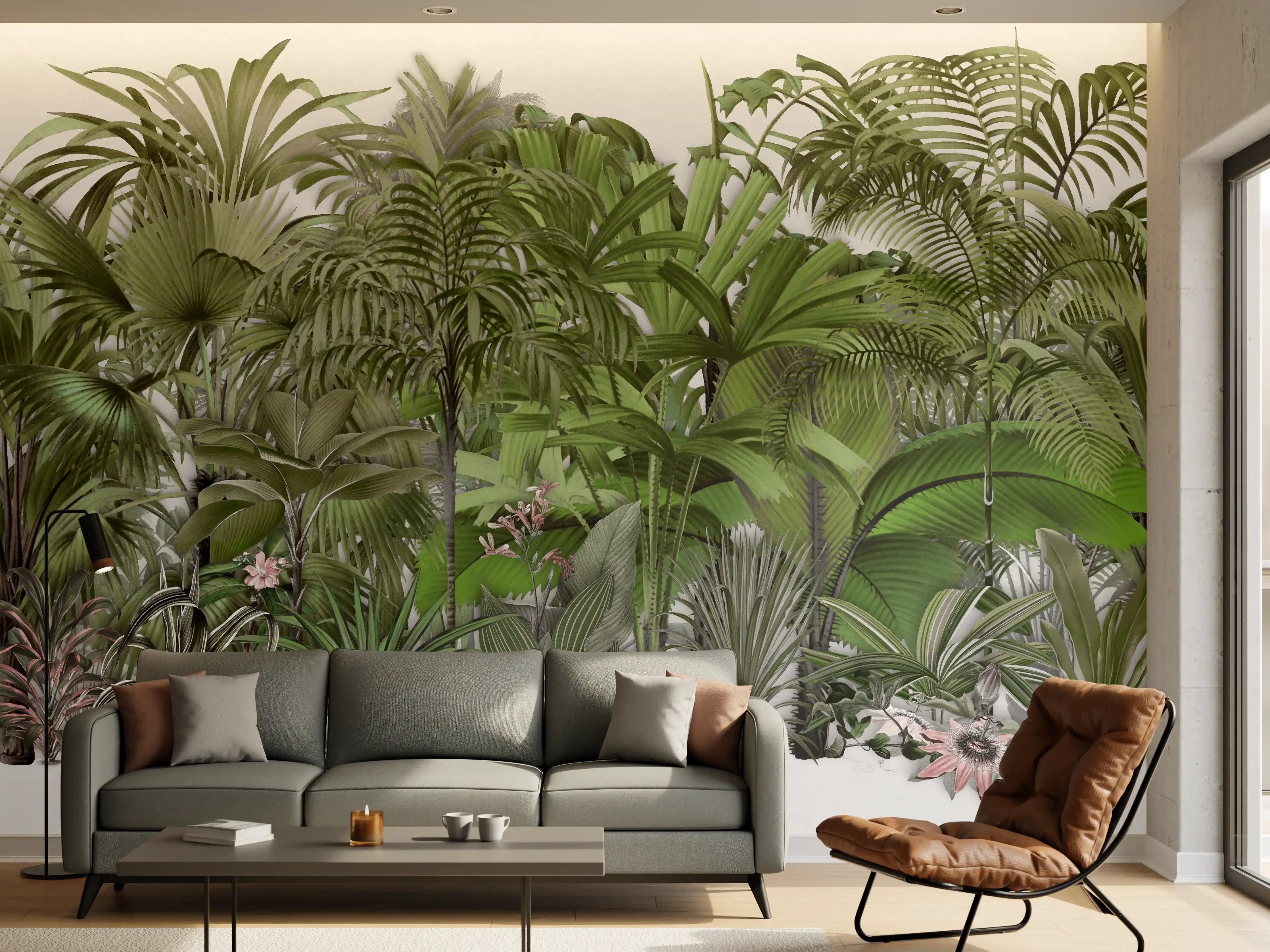 Wandverkleidung Wohnzimmer - Exotische Sträuche