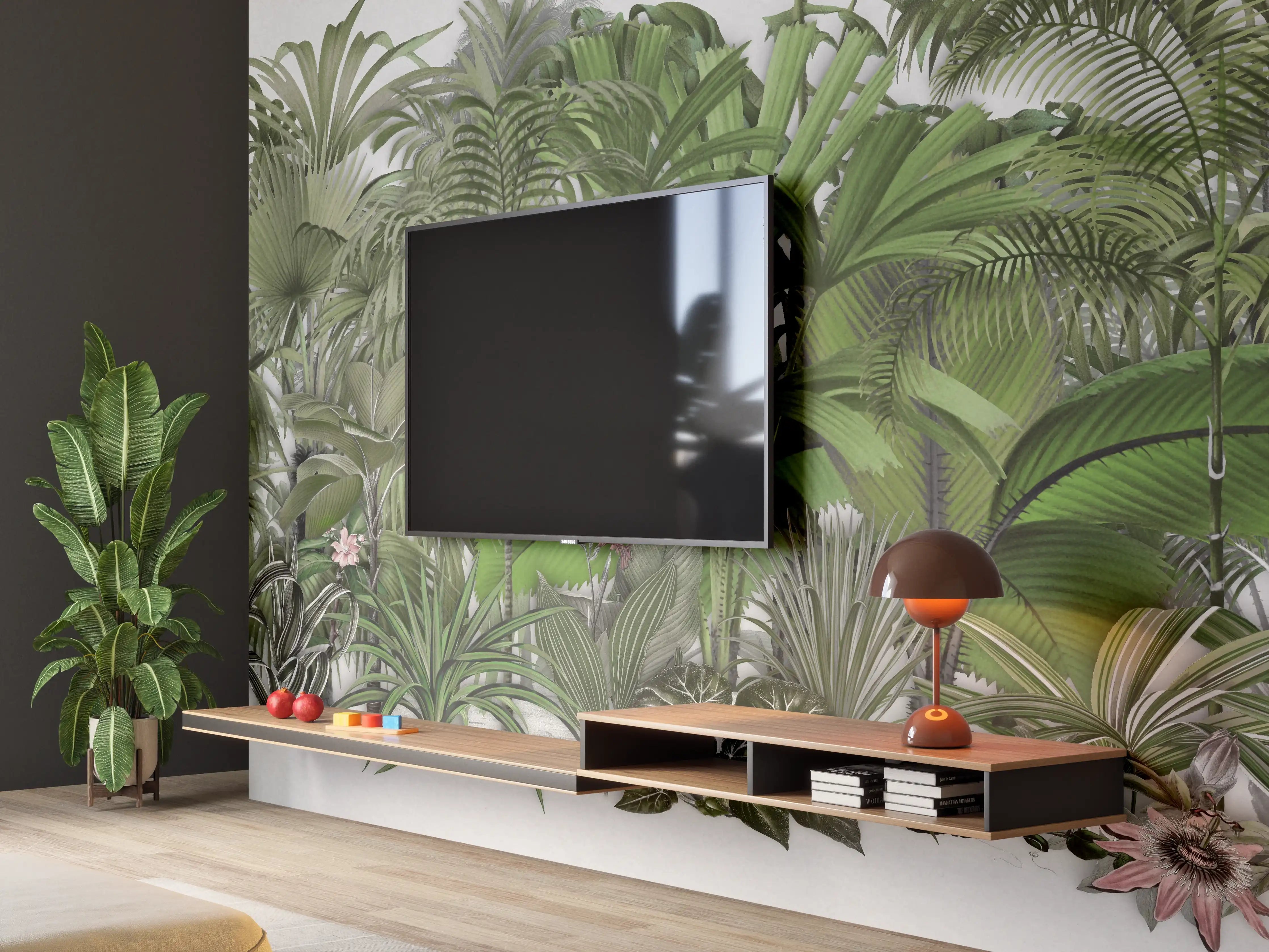 Wandverkleidung Wohnzimmer - Exotische Sträuche