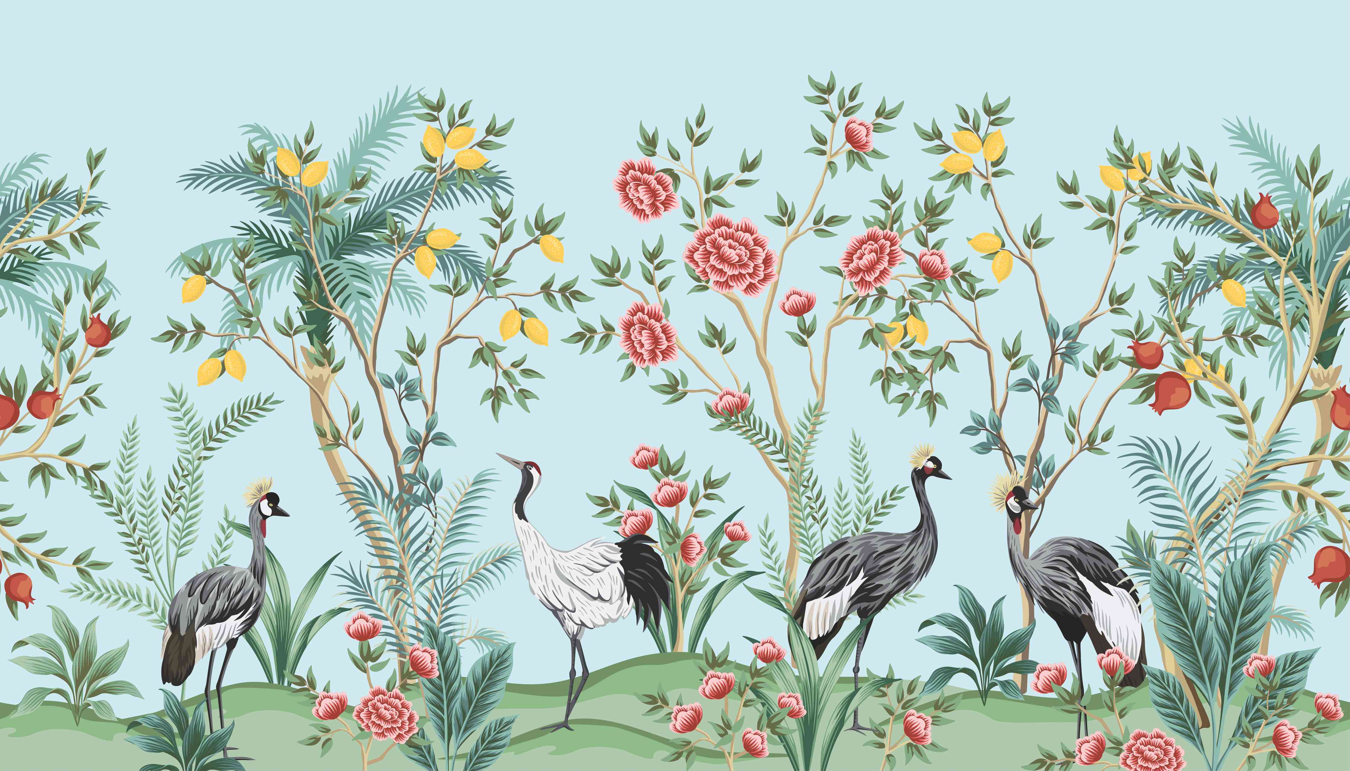 Wandverkleidung Wohnzimmer-Exotische Vogel-Tapete