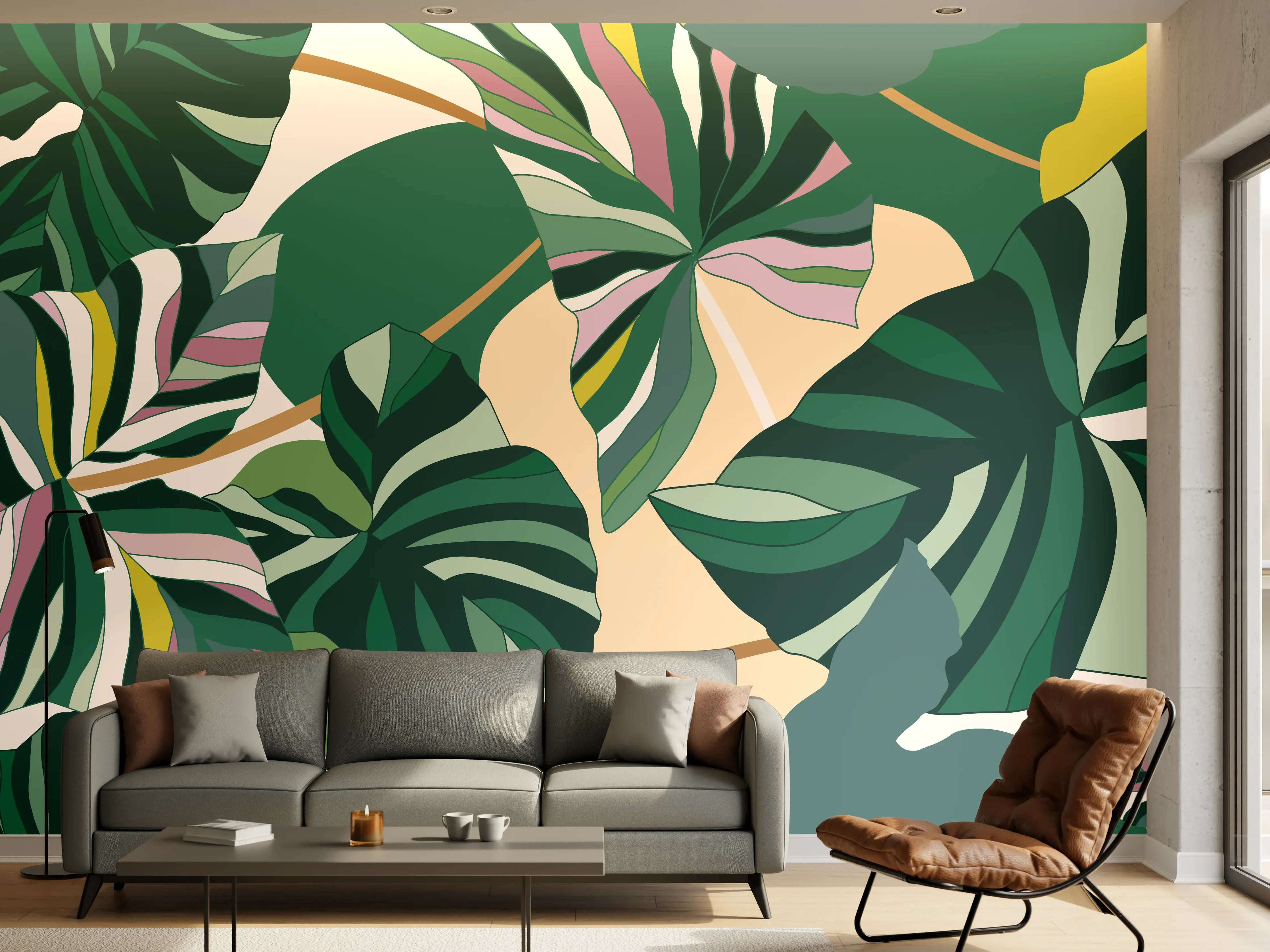 Wandverkleidung Wohnzimmer - Exotisches Monstera Blattdesign
