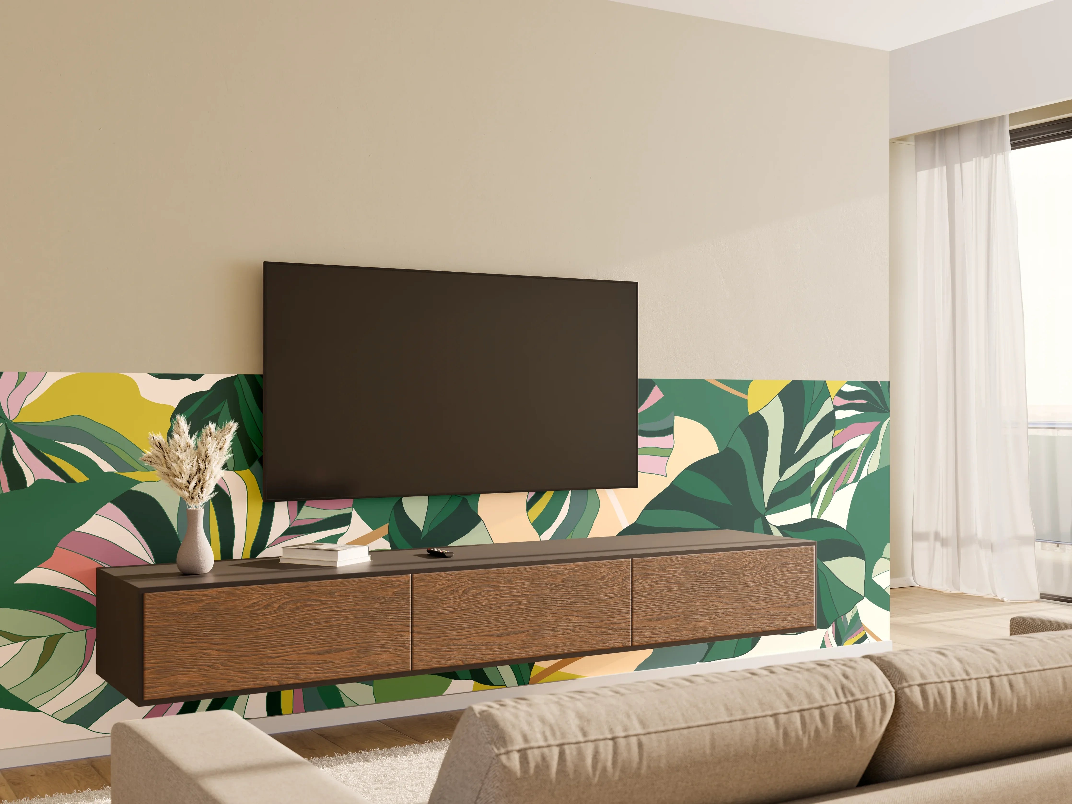 Wandverkleidung Wohnzimmer - Exotisches Monstera Blattdesign